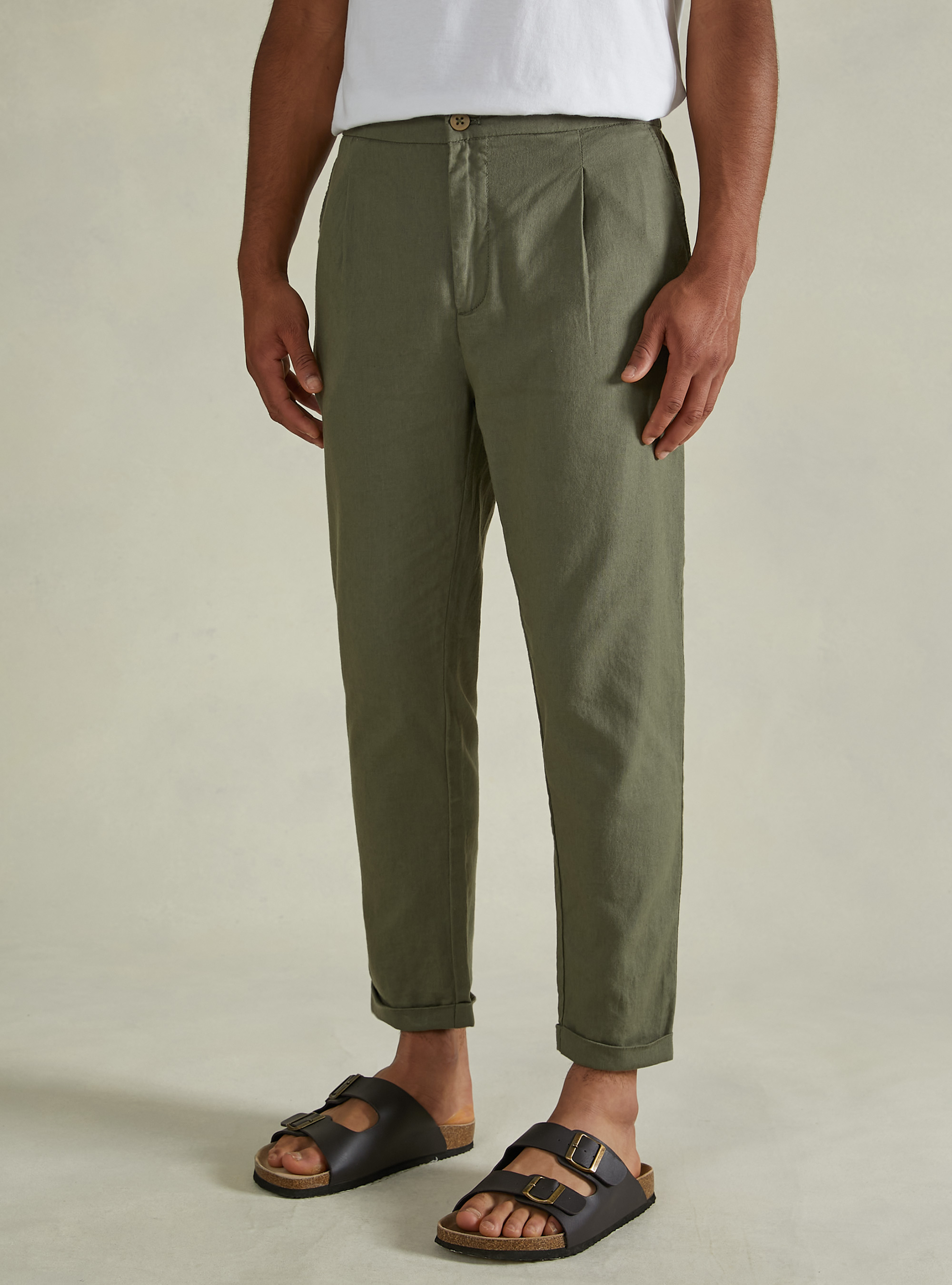 Pantalon en lin &agrave; plis, KY2 KAKY MEDIUM