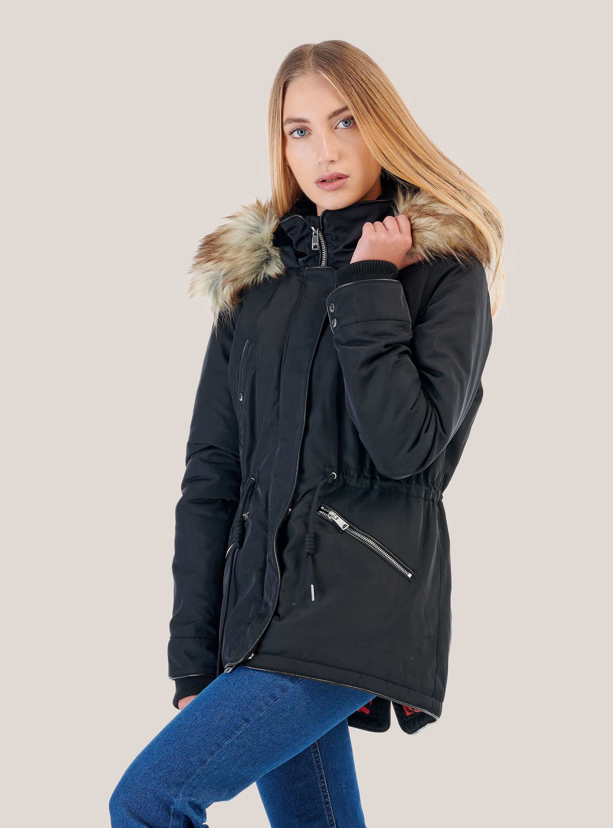Parka con fodera animalier, C101 BLACK