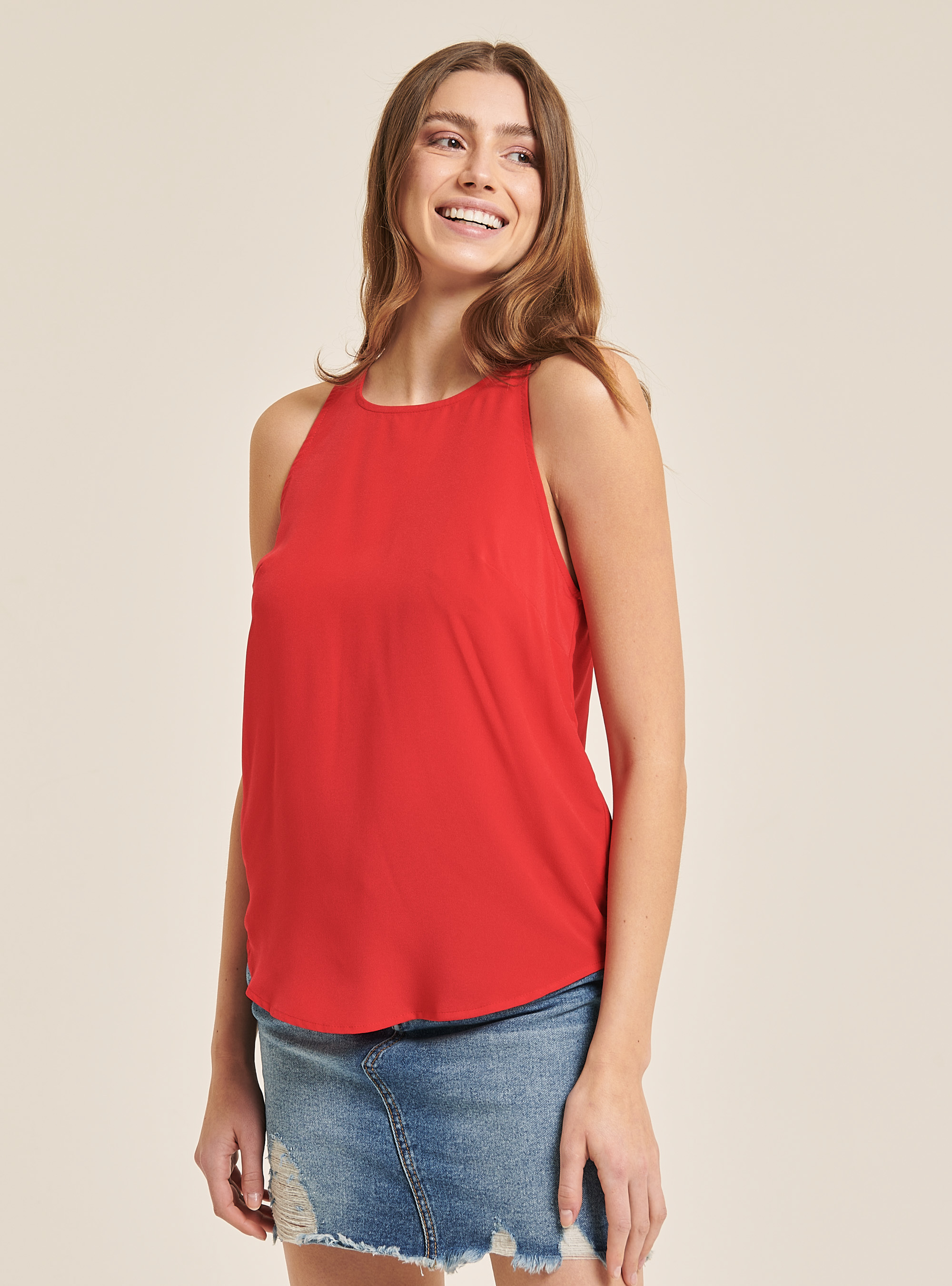 Blouse with zipper on the back, RED