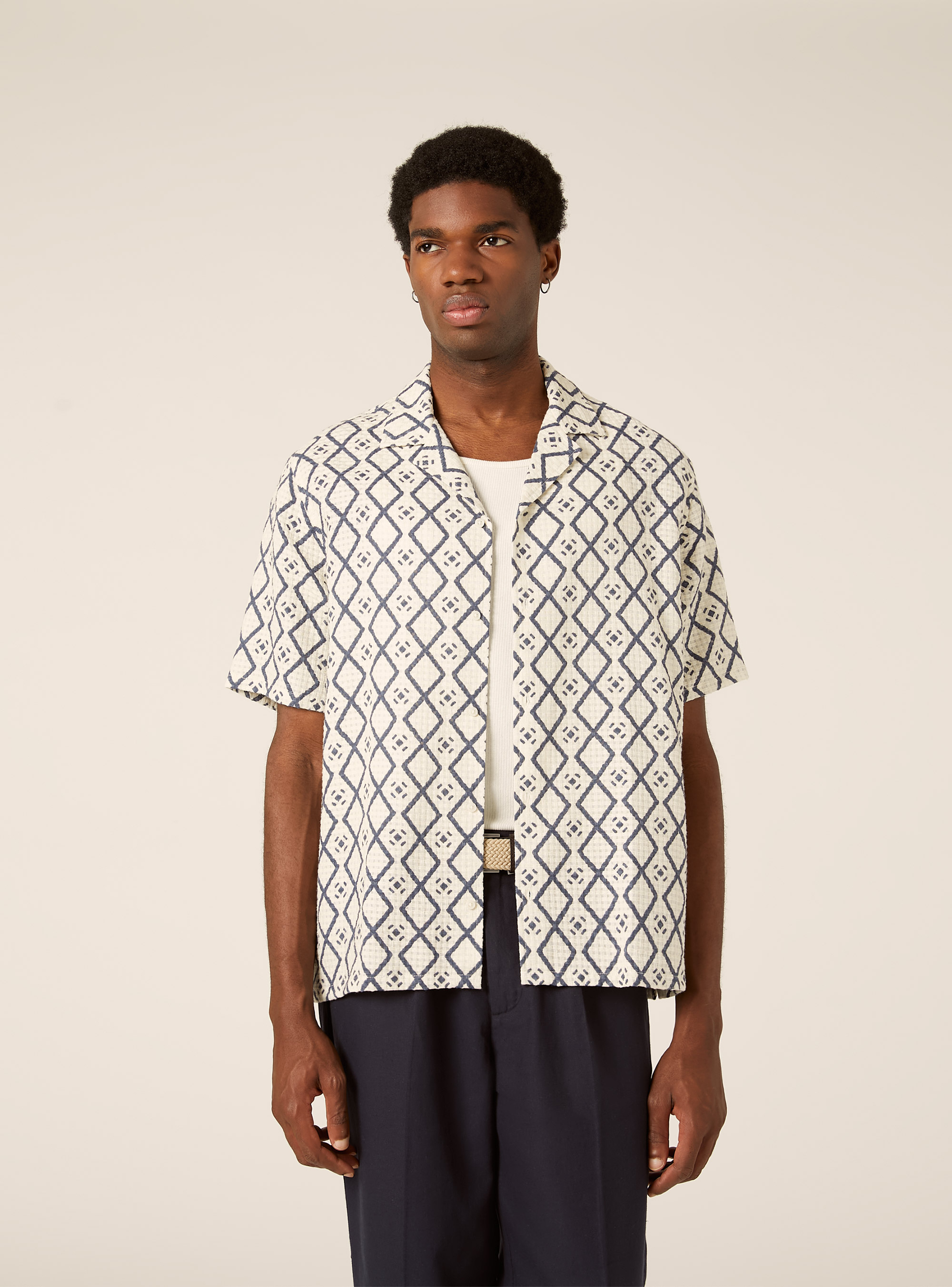 Chemise textur&eacute;e imprim&eacute;e boxy fit, CR3 CREAM LIGHT