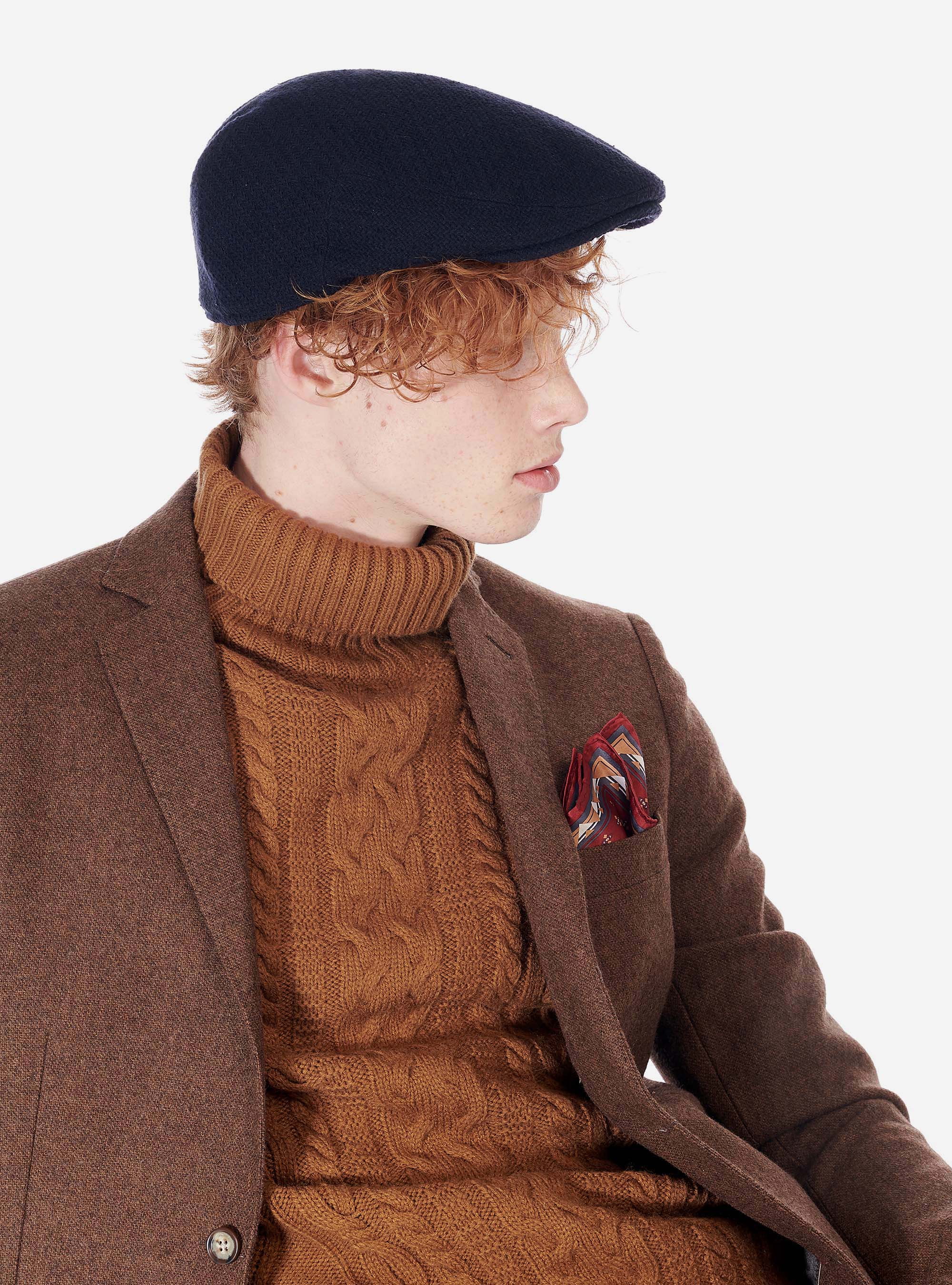 COPPOLA HATTERAS WOOL HERRINGBONE, NAVY BLUE