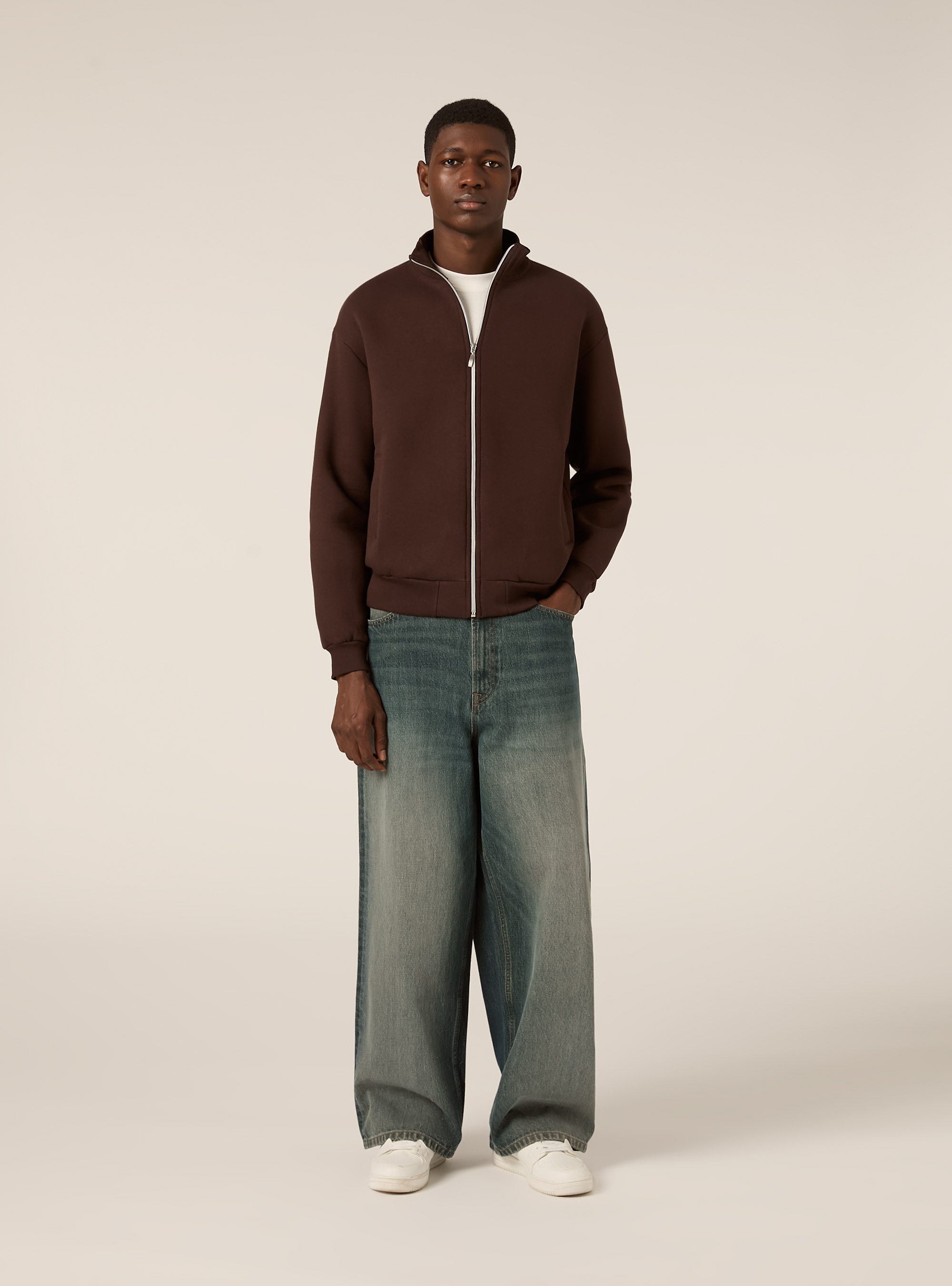 Cardigan con cerniera mezzocollo, BR1 BROWN DARK