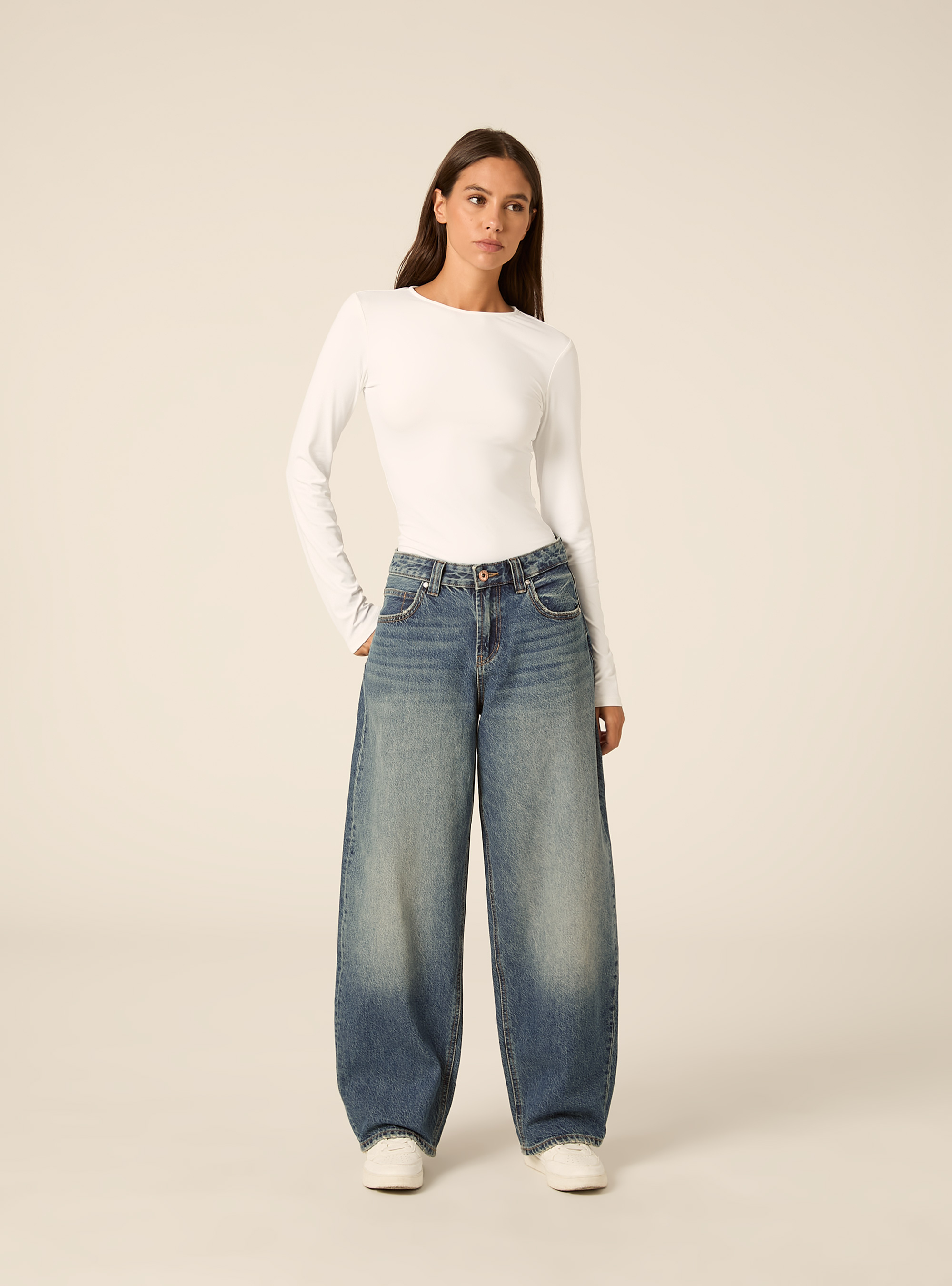 Jean coupe barrel taille haute, D101 BLUE MED OVERDYE