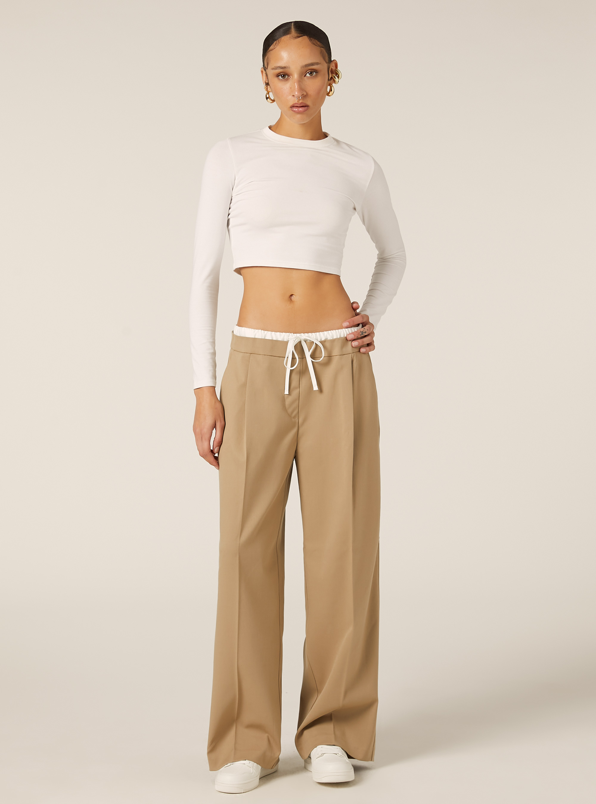 Pantaloni con doppia cinta, BG2 BEIGE MEDIUM