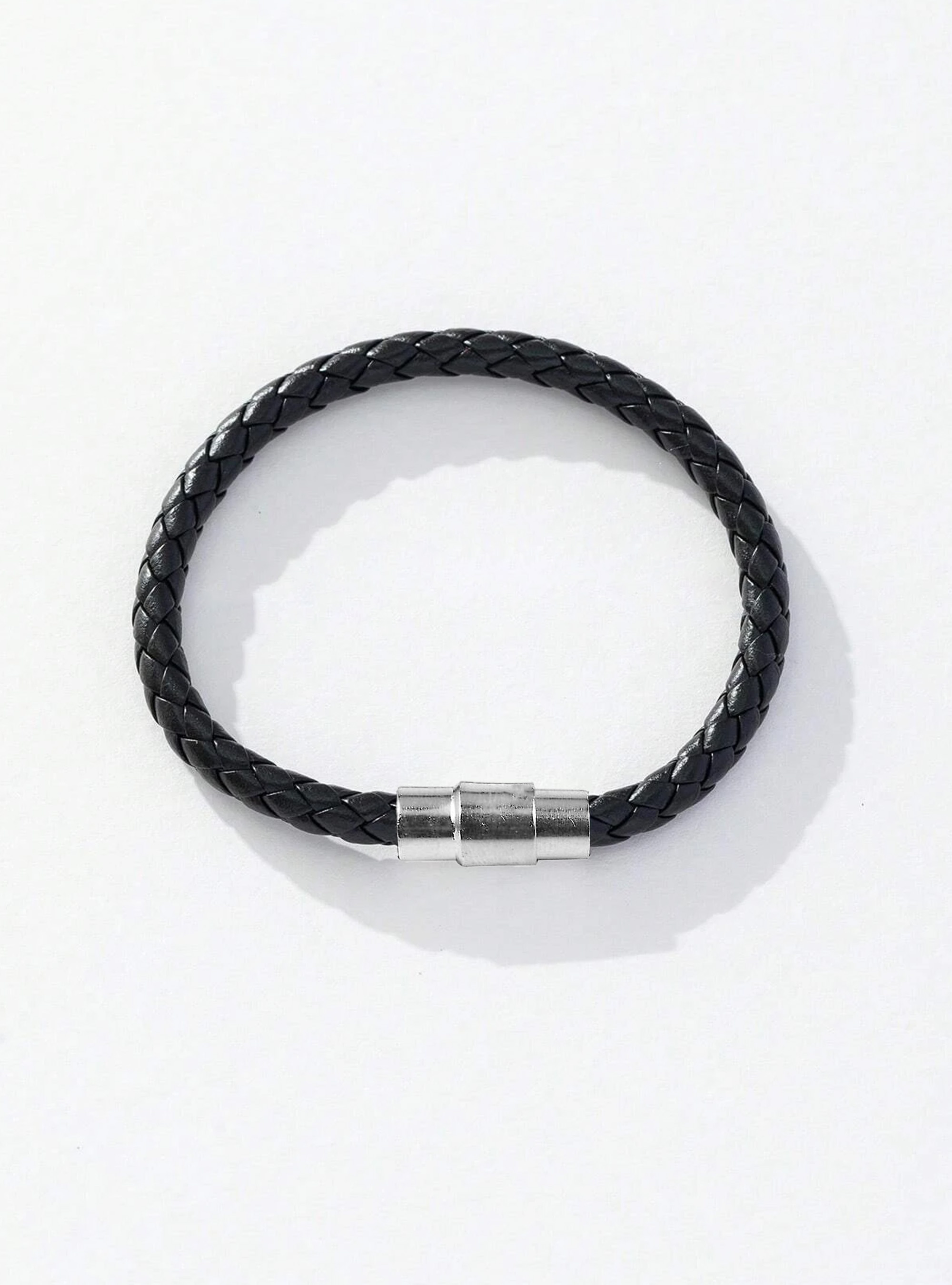 Bracciale in pelle vera intrecciato con chiusura, BK1 BLACK