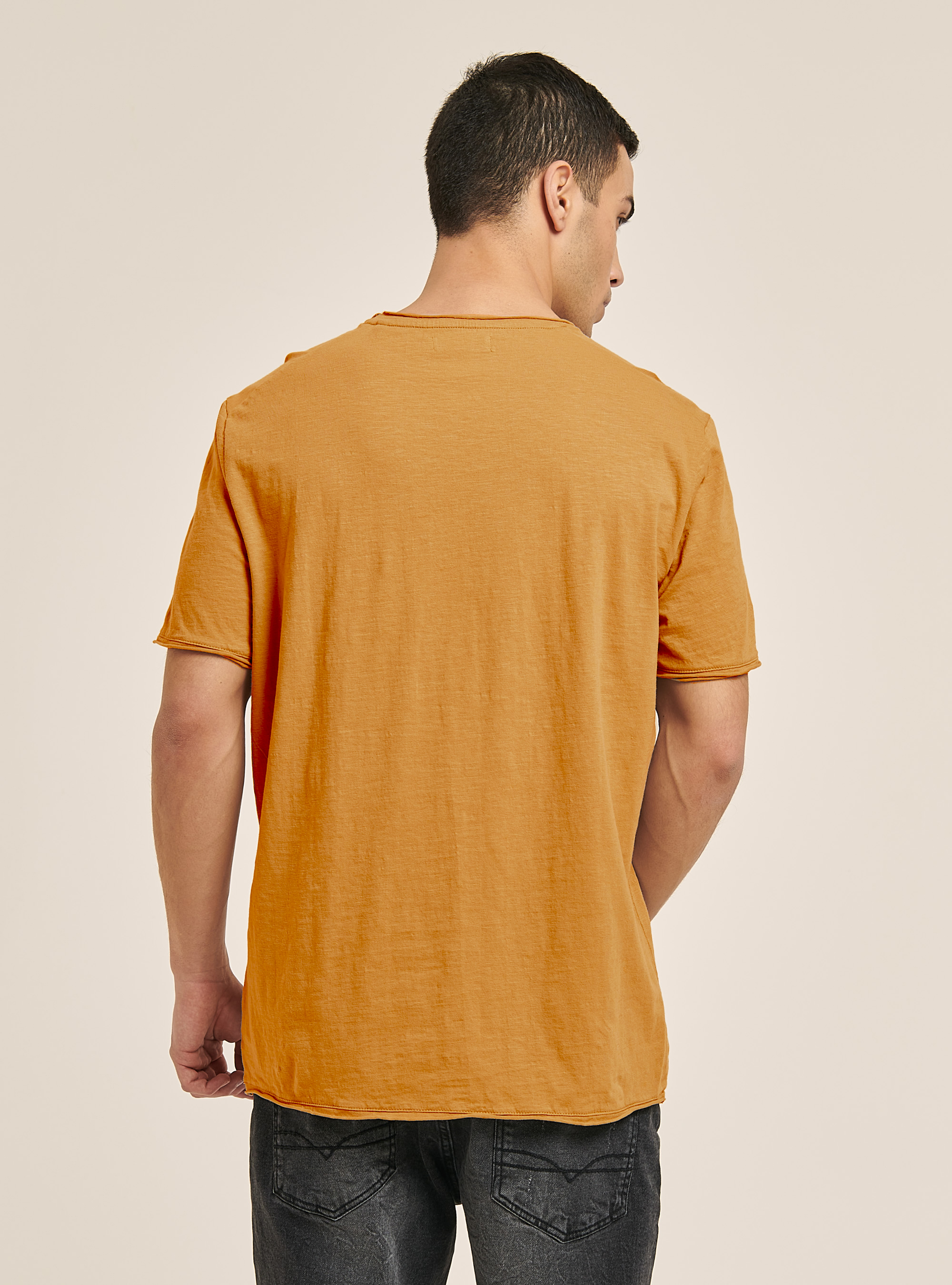 Basic plain cotton T-shirt, C7732 SENAPE