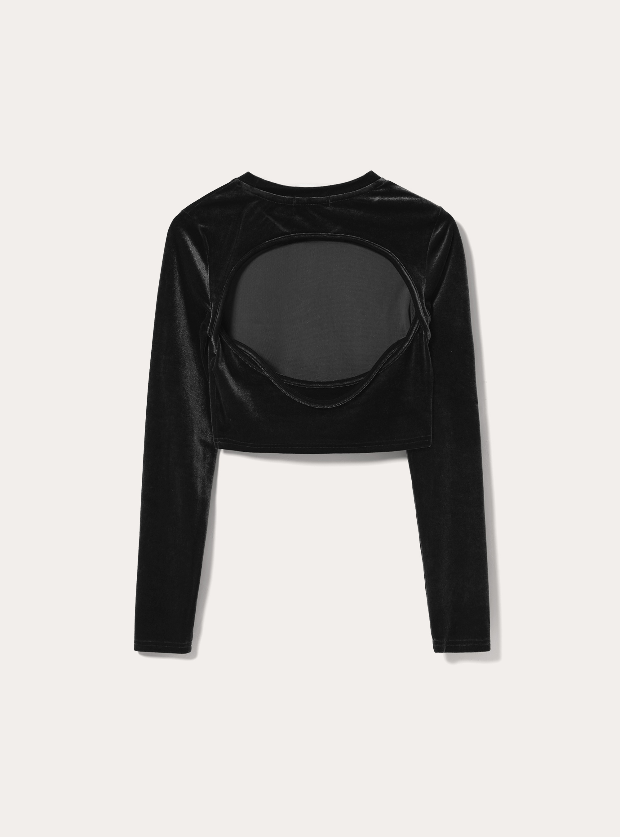 Maglia cropped in velluto, BK1 BLACK