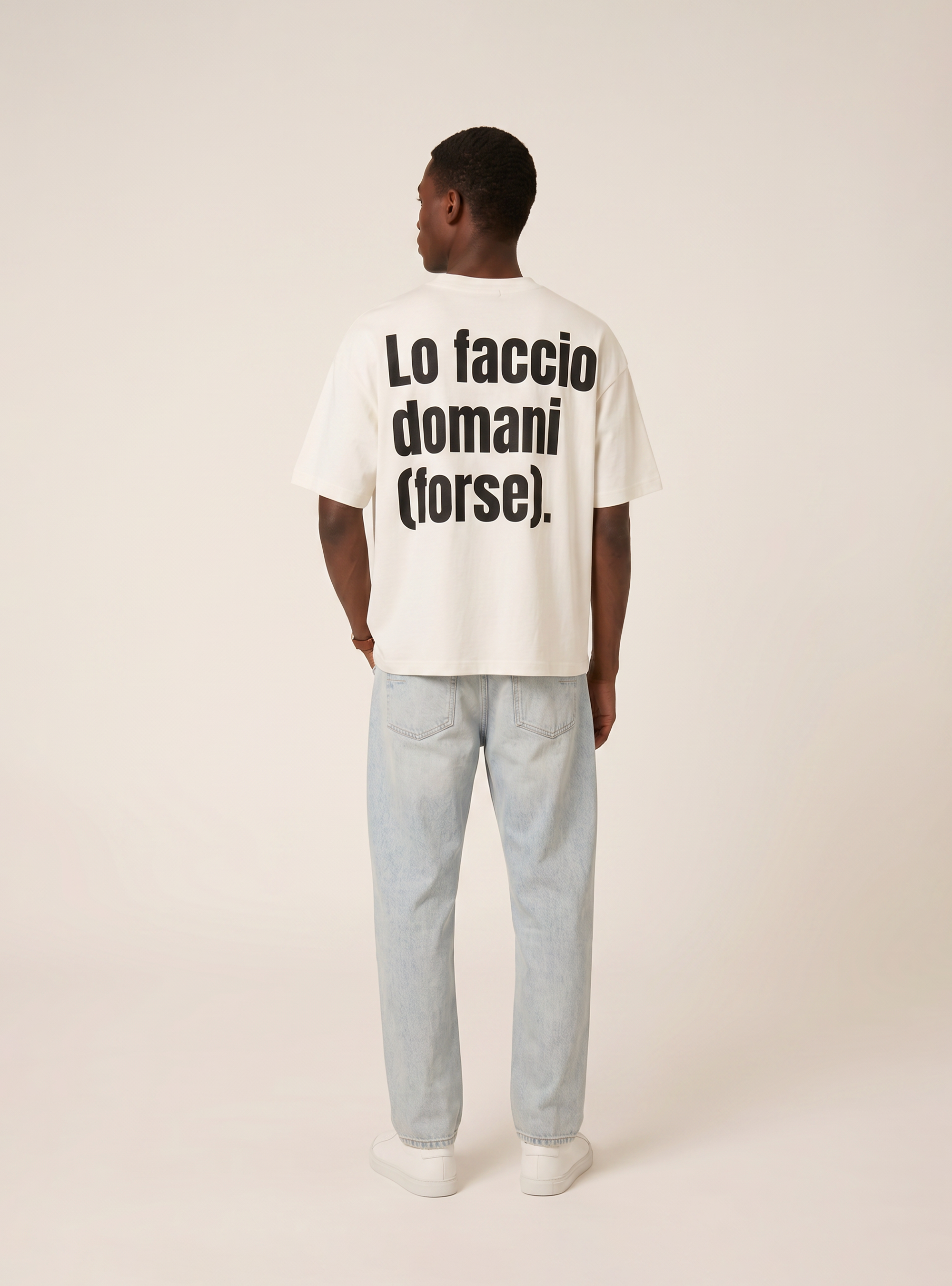 T- shirt base boxy con stampa lo faccio domani, WH1 OFF WHITE