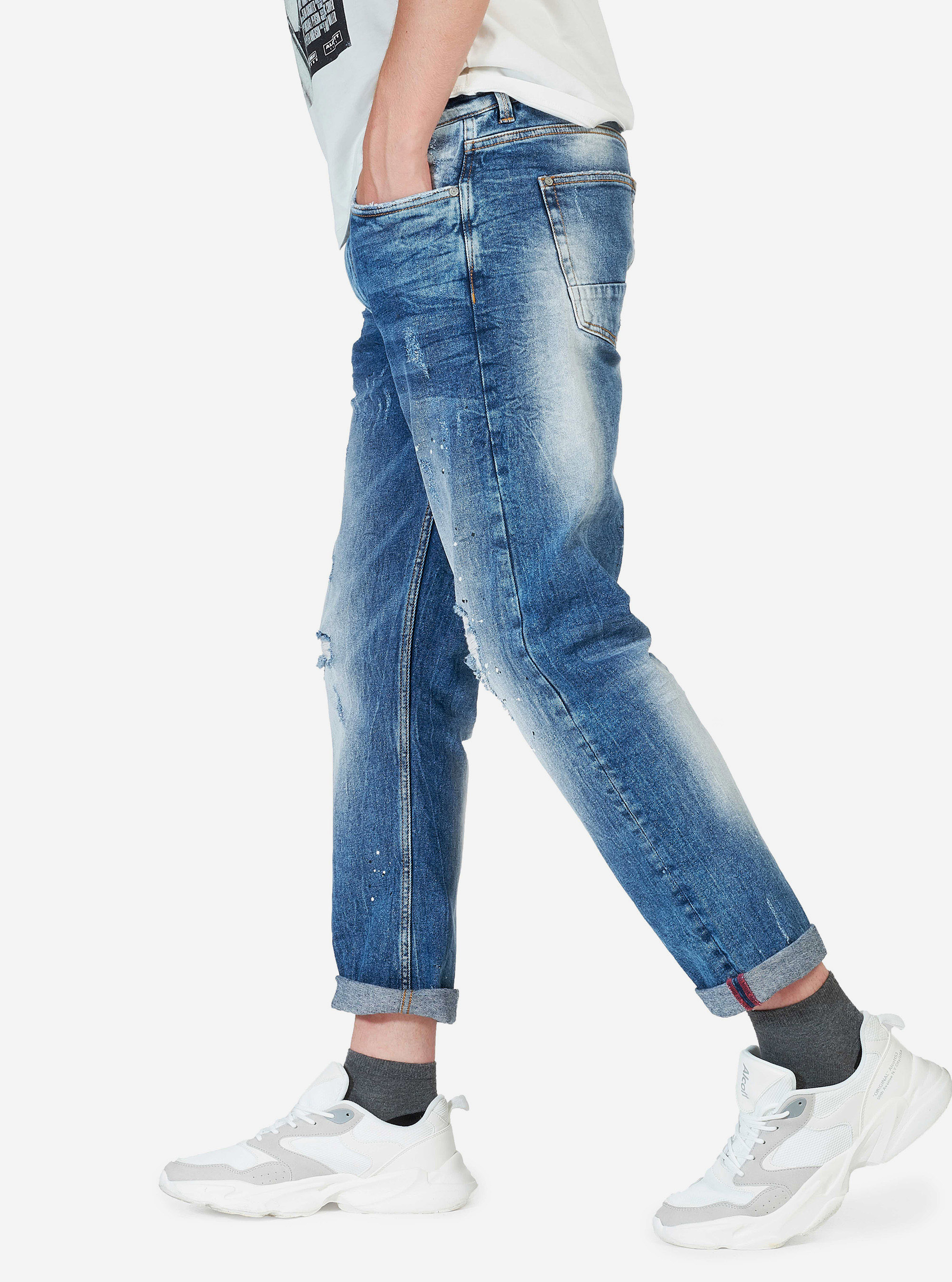 Jeans slim fit con rotture, BLU
