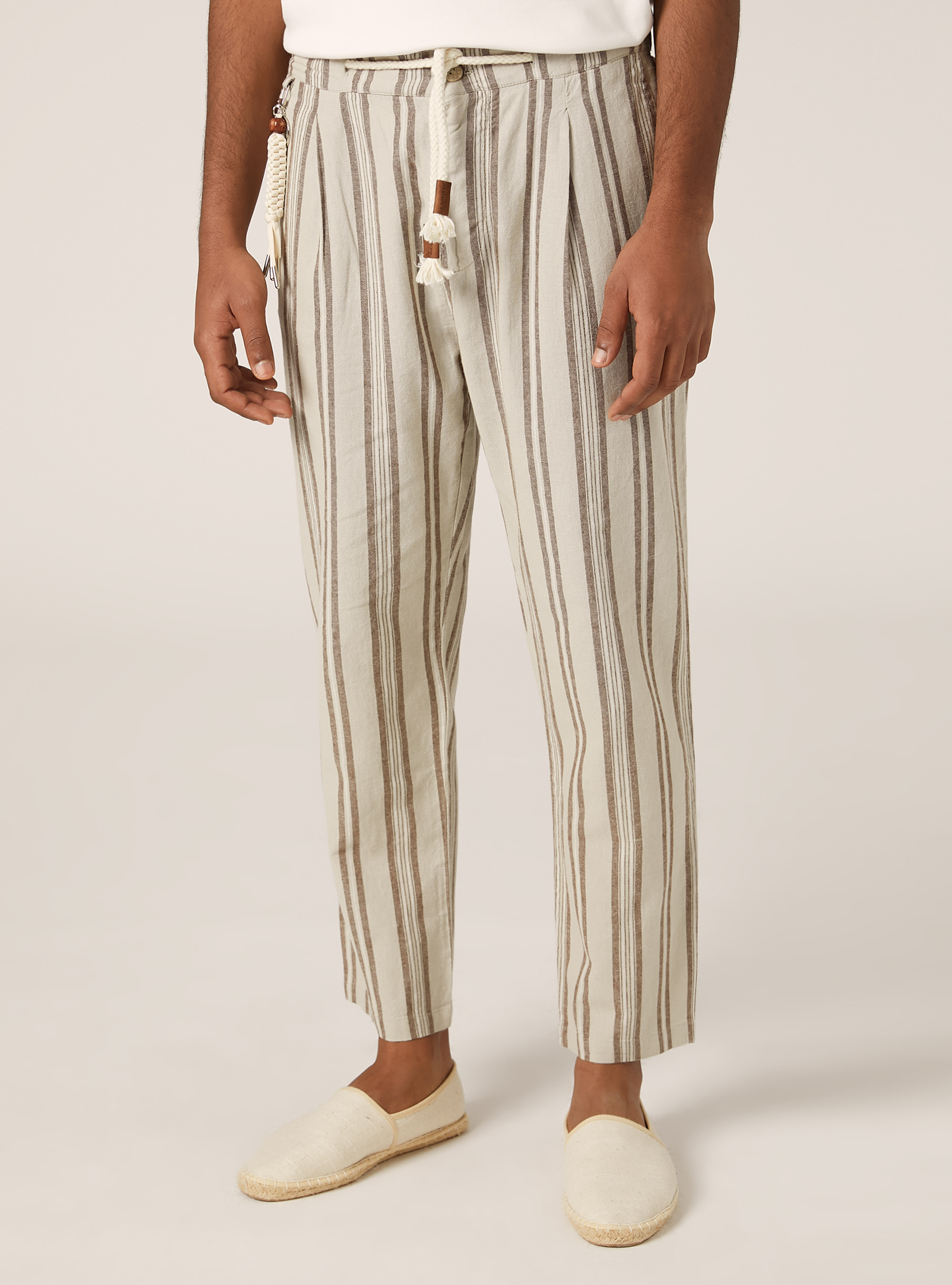 Lino Beige Pantalon Lin RayÃ© Femme Pantalon Rayé En Lin Mélangé