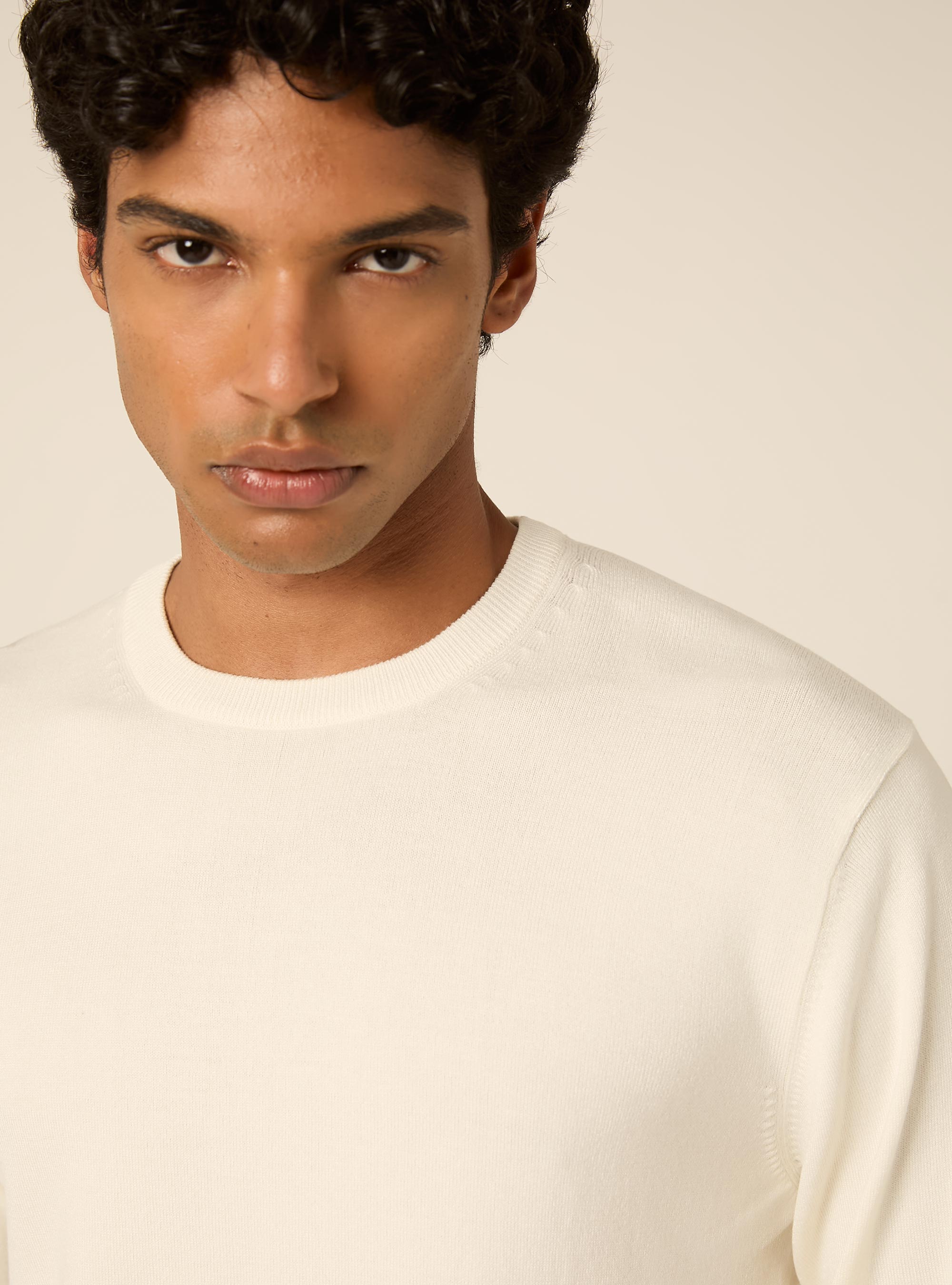 Pullover girocollo in viscosa, OFF WHITE