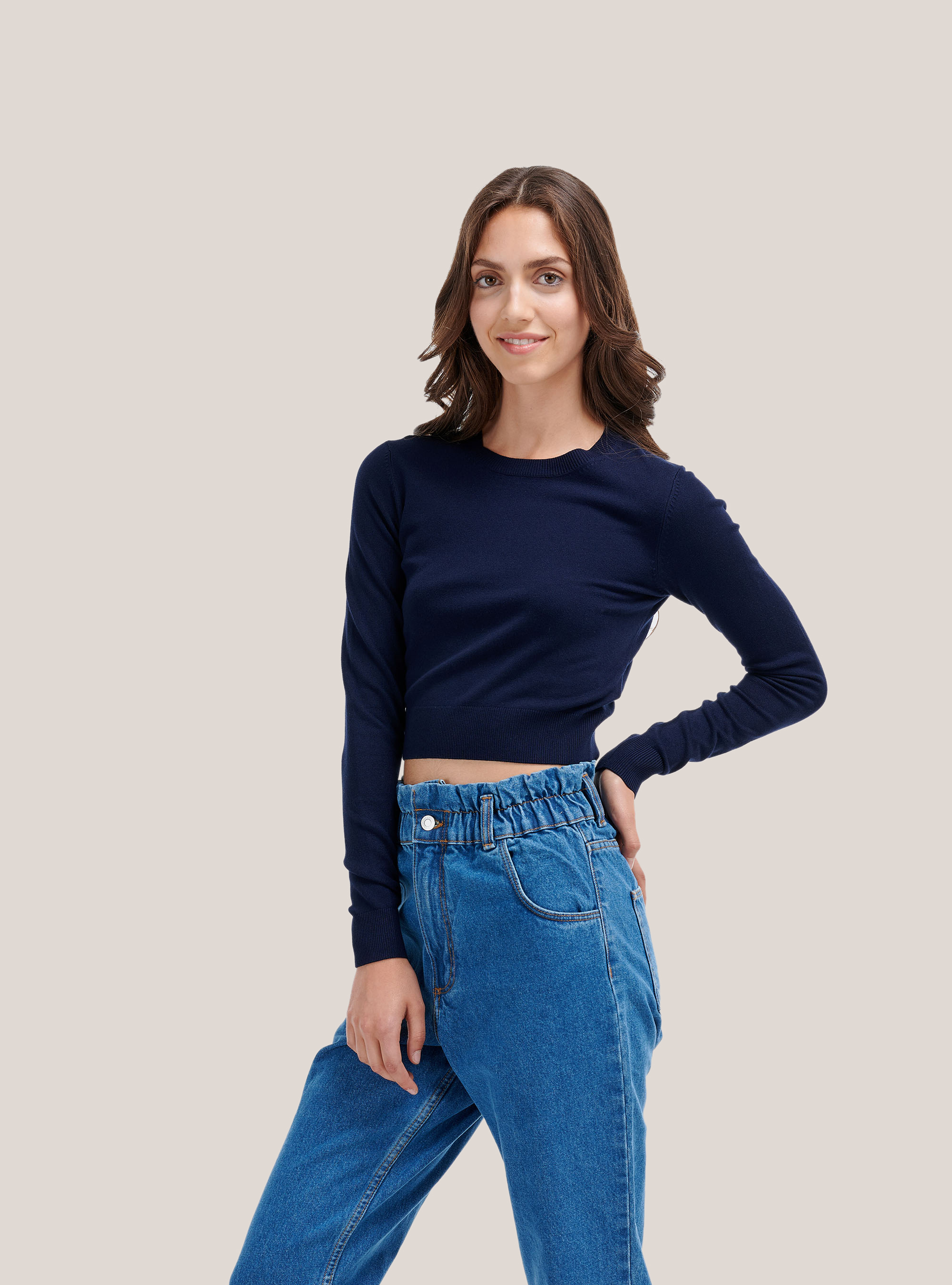 Kurzer Pullover mit Rundhalsausschnitt, C0212 BLUE