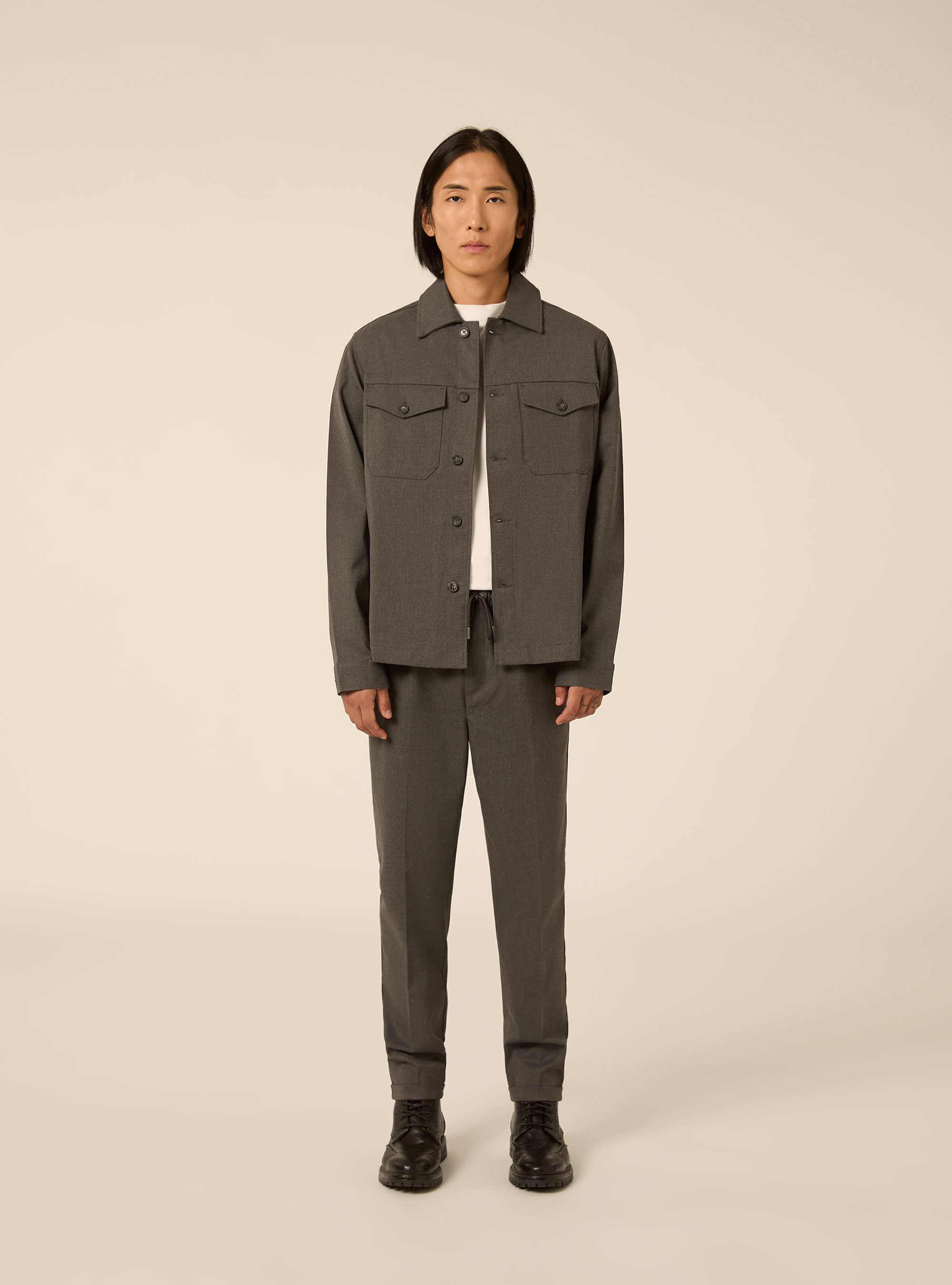 Shirt jacket with patch pockets, MGY1 GREY MEL DARK