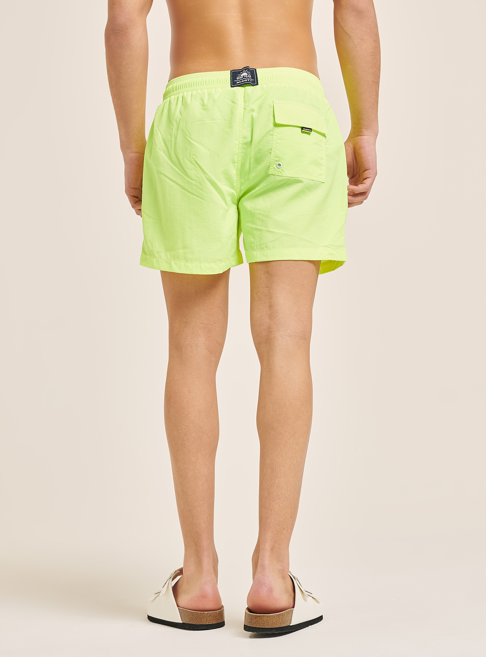 Costume tinta unita con ricamo e tasca sul retro, GIALLO