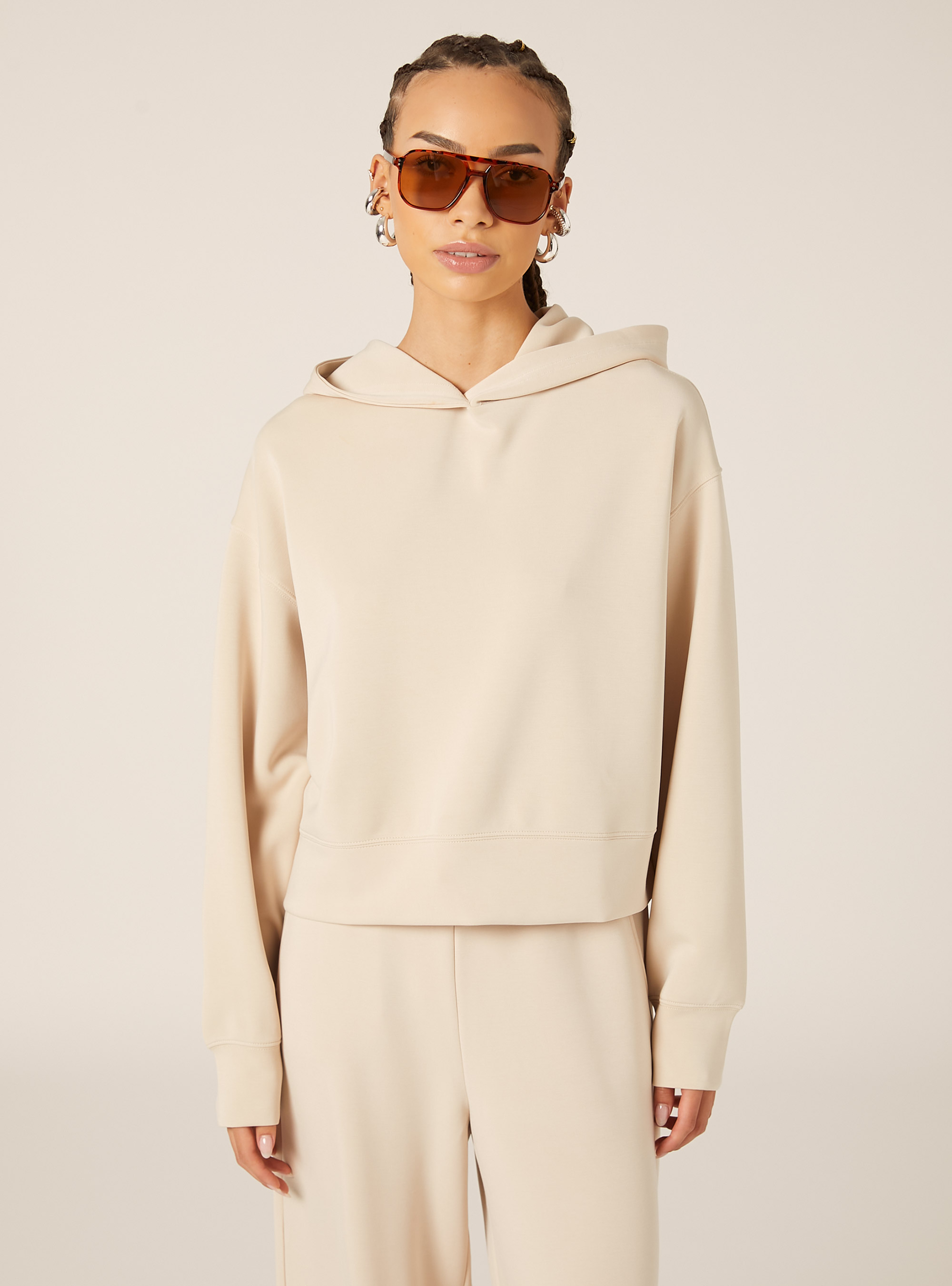 Pull court en molleton doux au toucher, BG3 BEIGE LIGHT