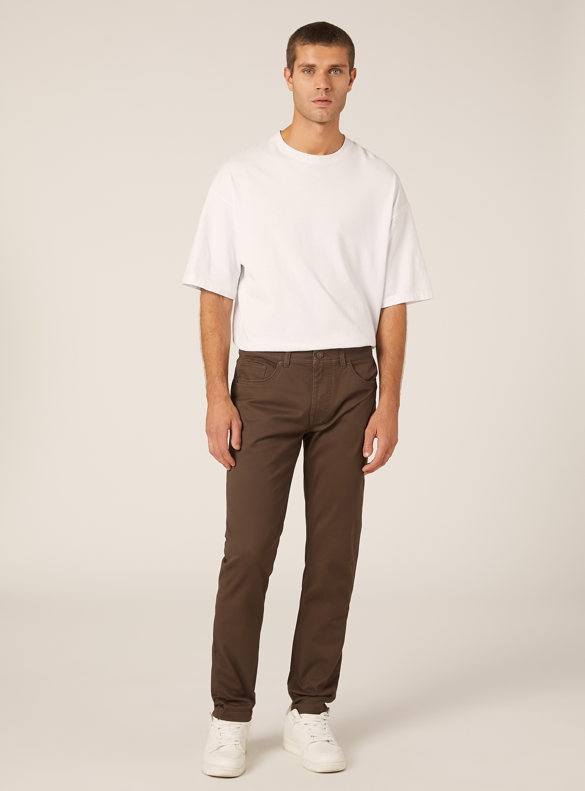 Pantalones pitillo de algodón, BR2 BROWN MEDIUM