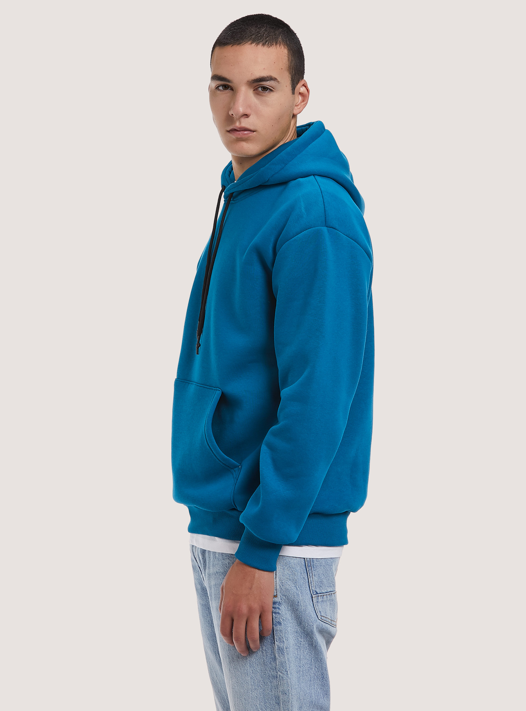 Felpa con cappuccio in tinta unita, OB1 BLUE OIL DARK