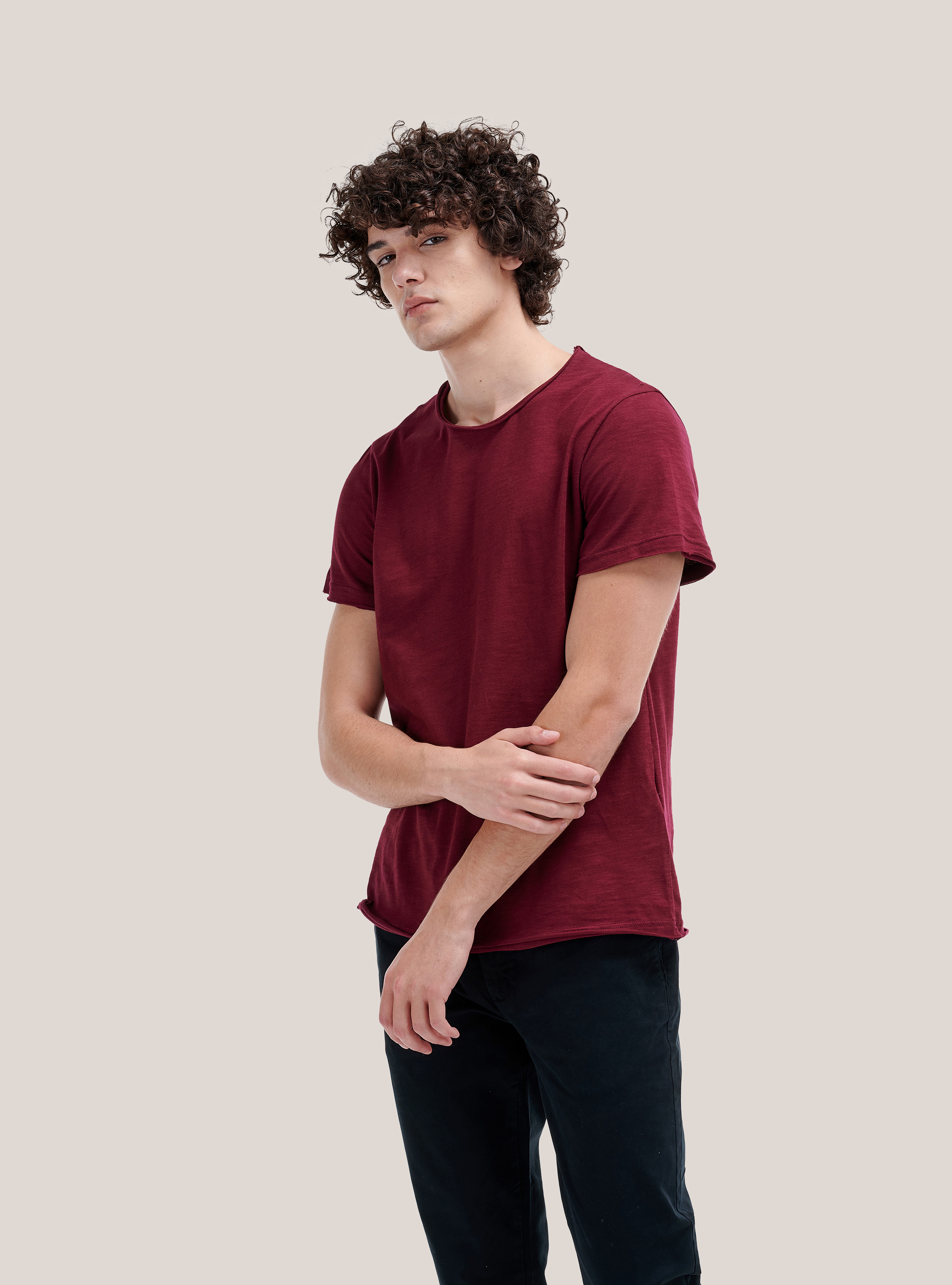 T-shirt in combed cotton, C322 BORDEAUX