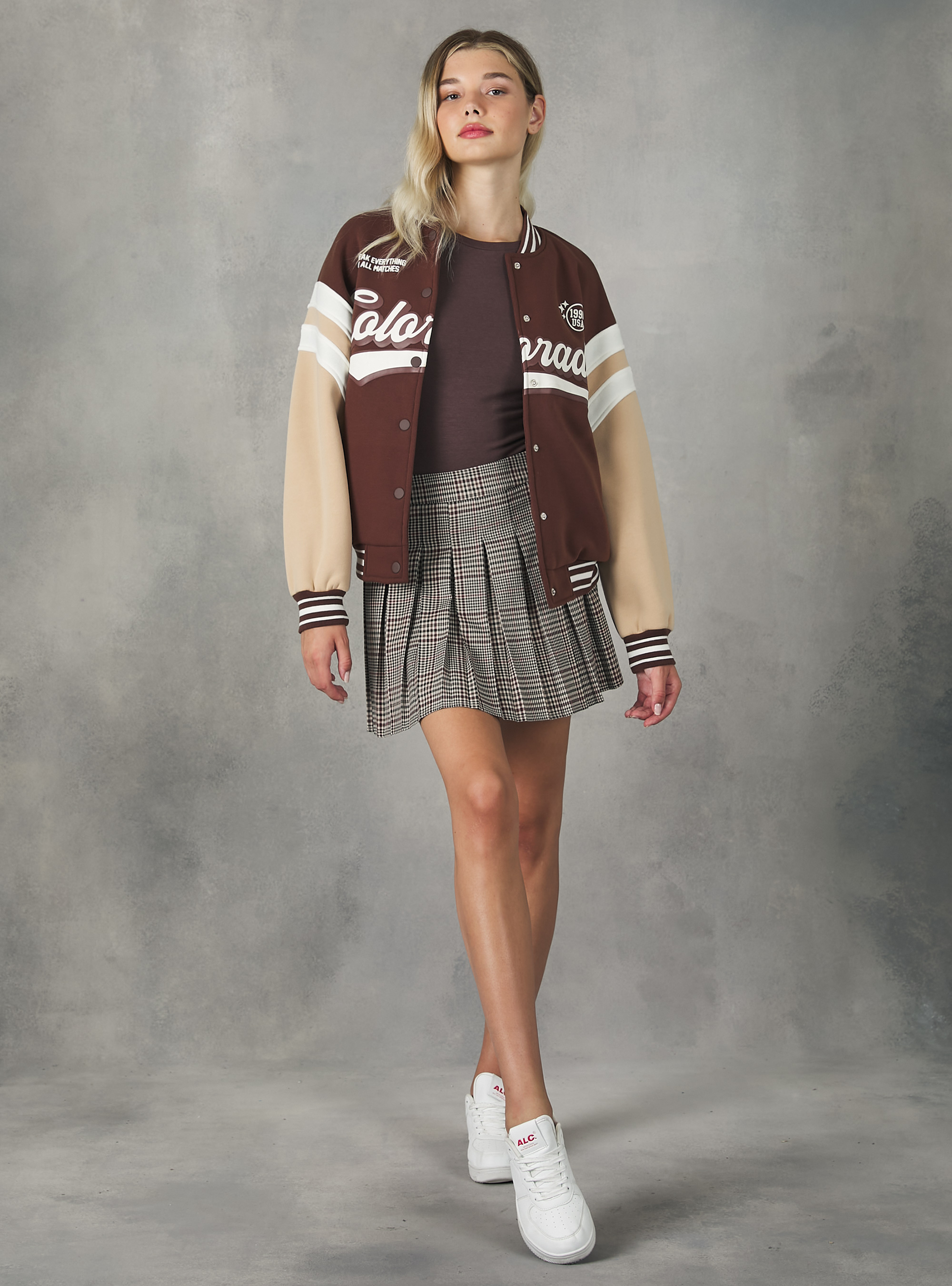 College Bomber Jacket with print, BR2 BROWN MEDIUM