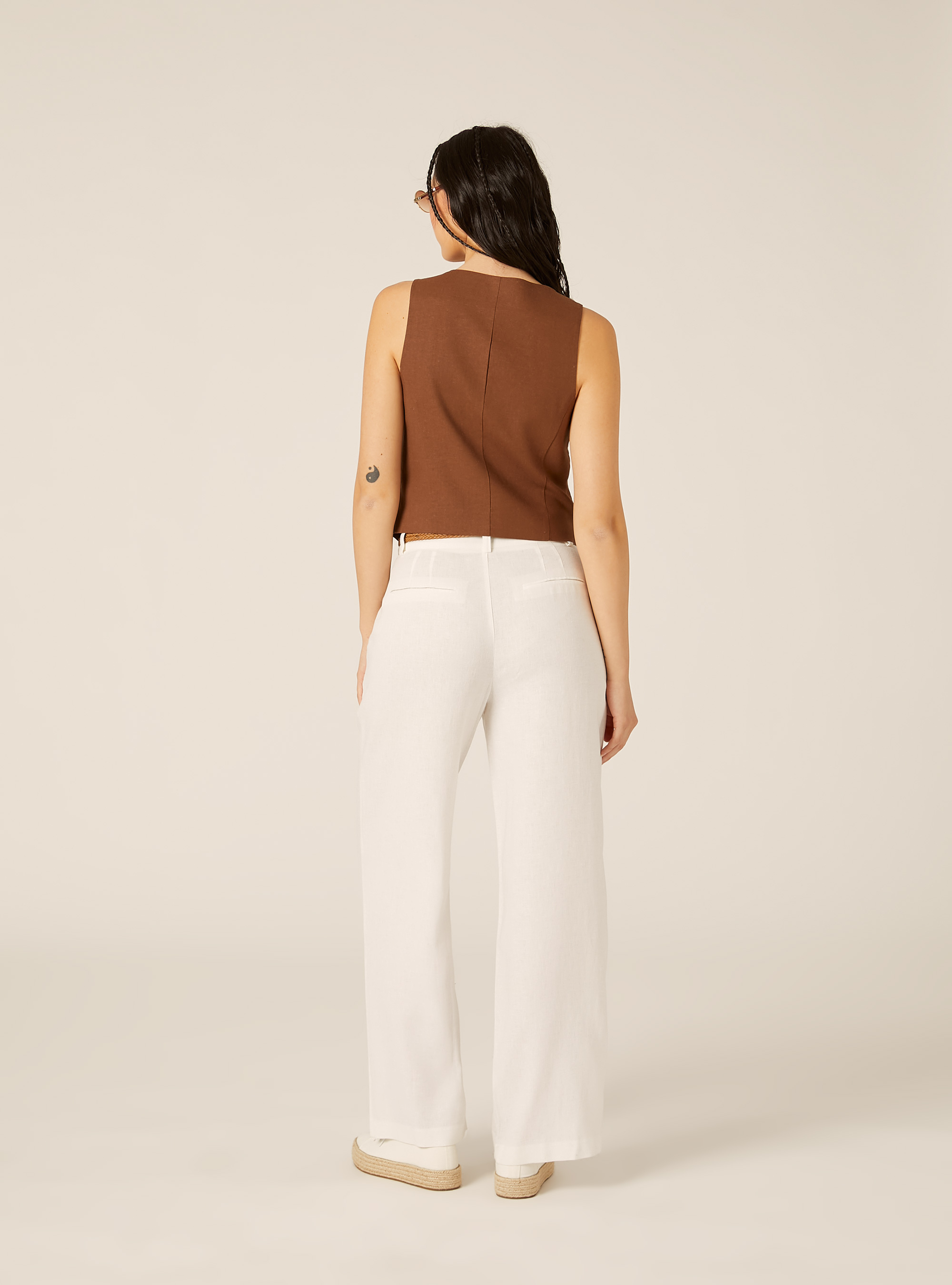Gilet corto in misto lino, BR2 BROWN MEDIUM