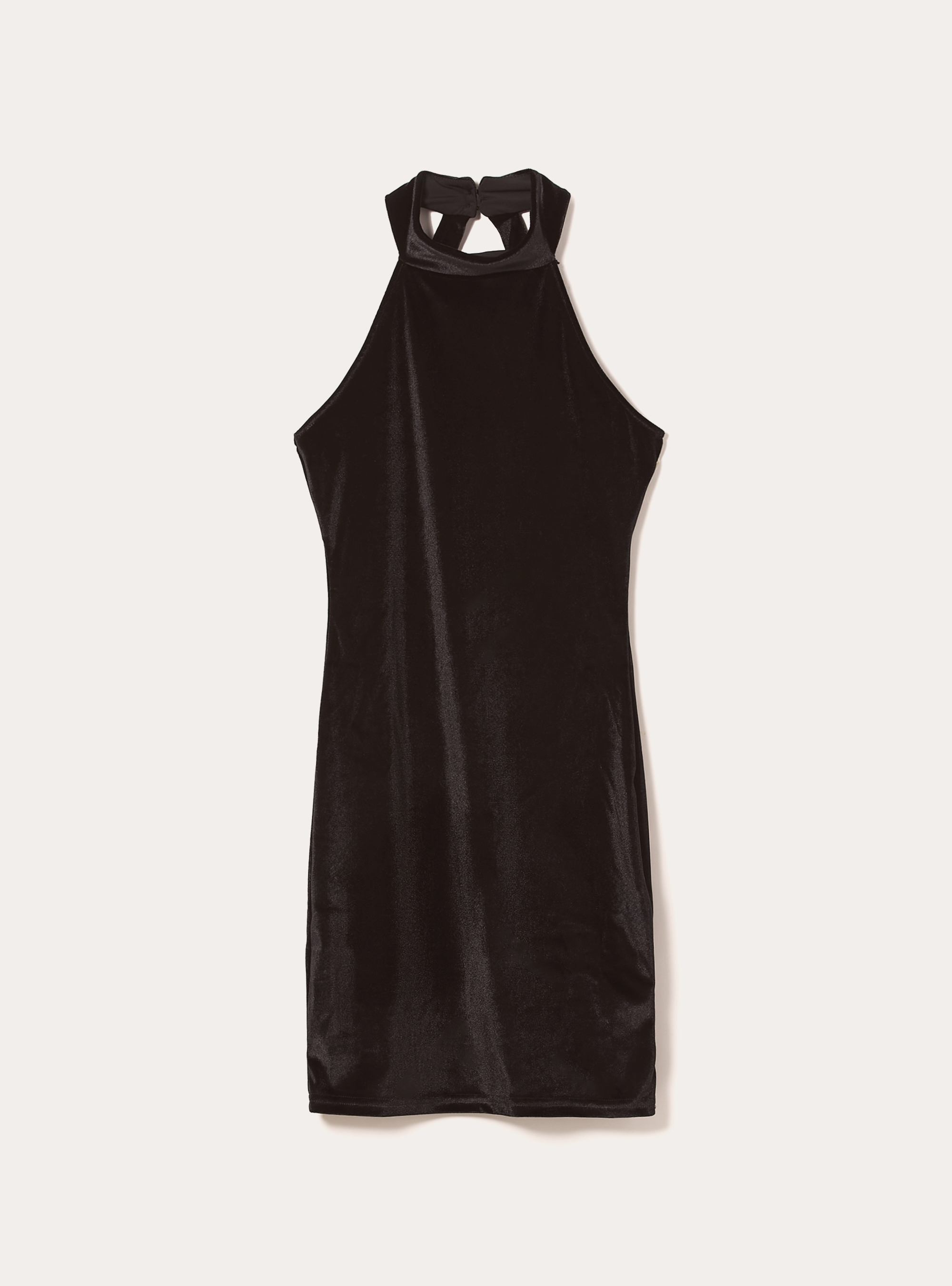 Vestito scollo halter in velluto, BK1 BLACK