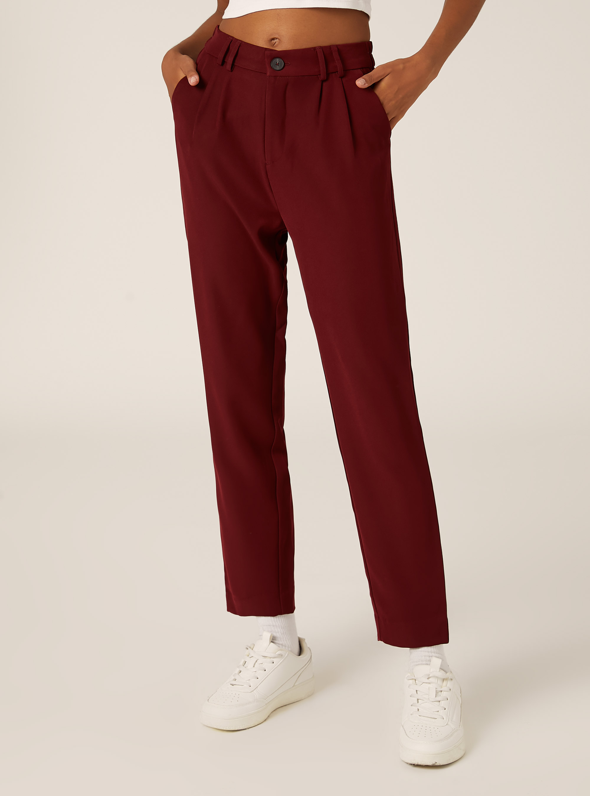 Pantaloni con pinces regular fit, BO1 BORDEAUX DARK
