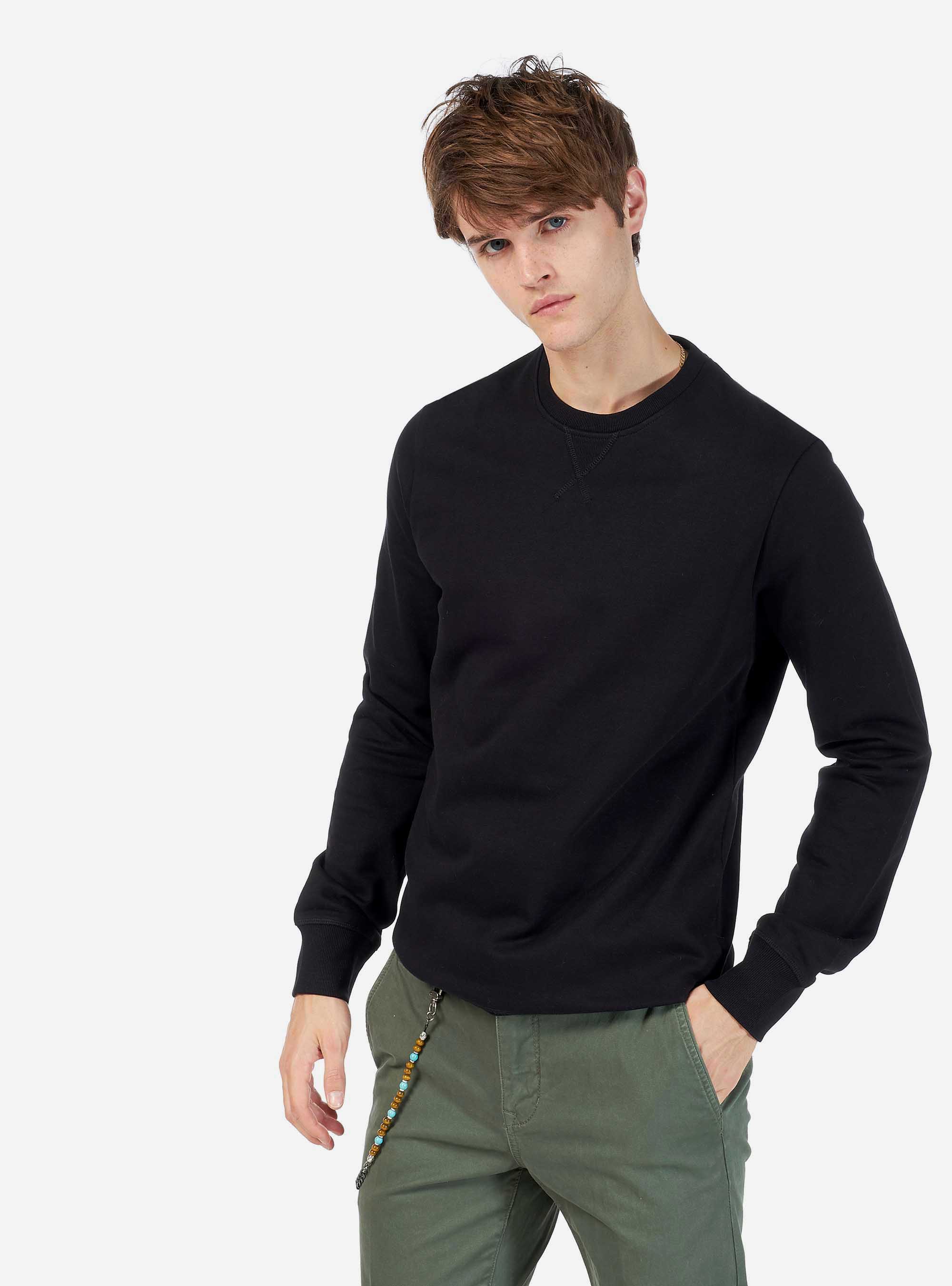 Felpa basic girocollo in cotone, NERO