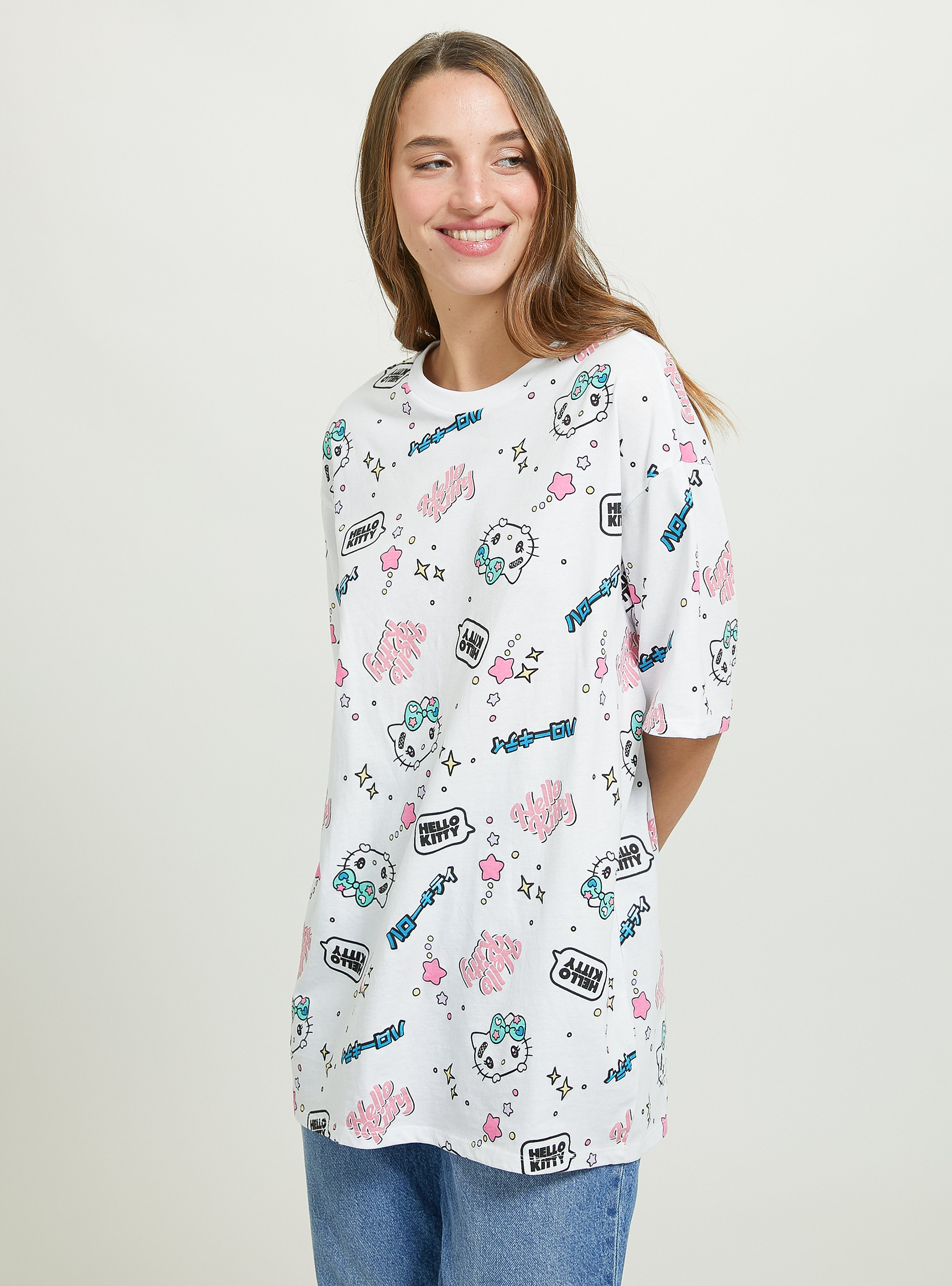 Hello Kitty / Alcott all over T-shirt, WH3 WHITE