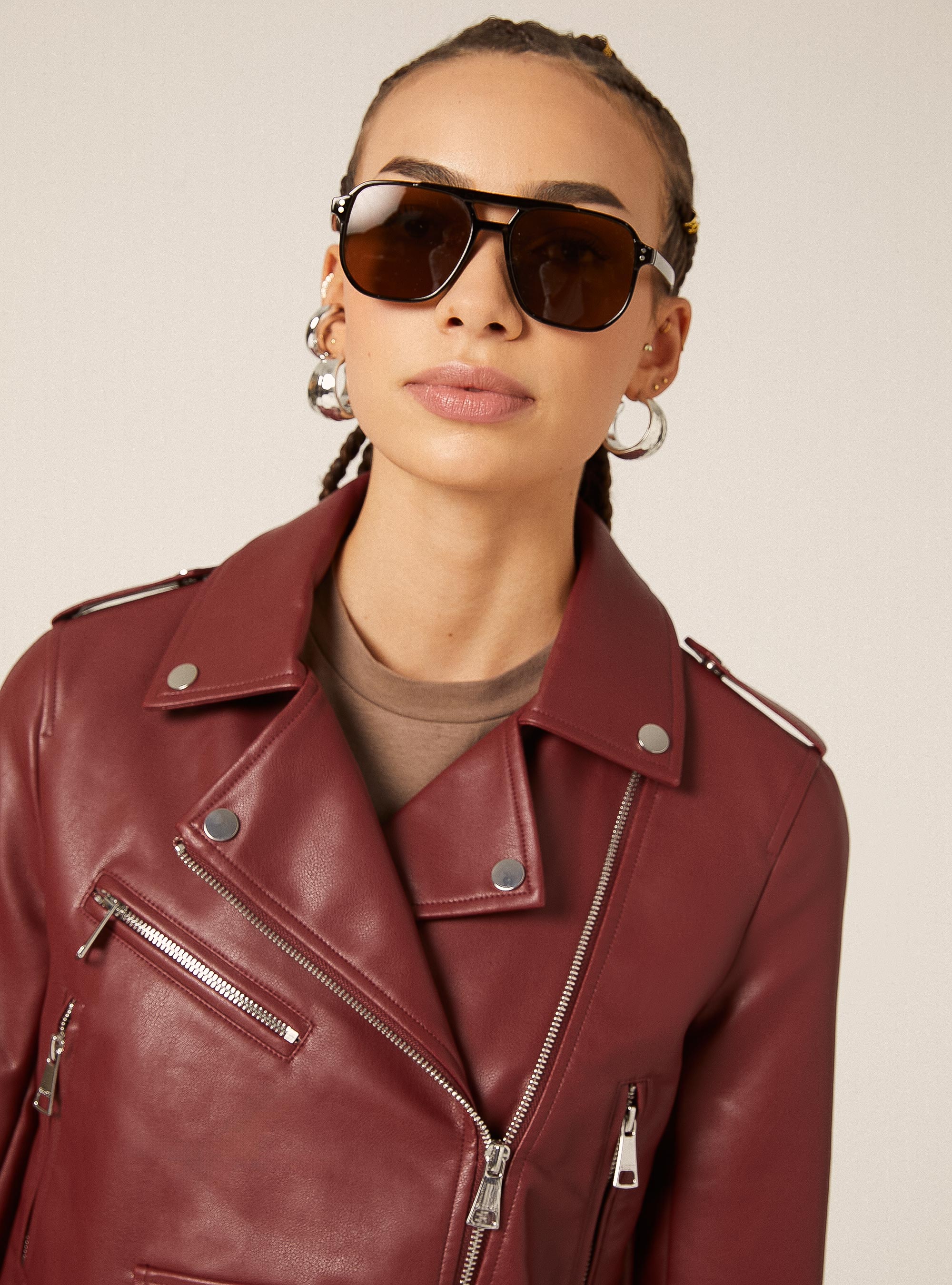 Giubbotto biker effetto pelle, BO1 BORDEAUX DARK