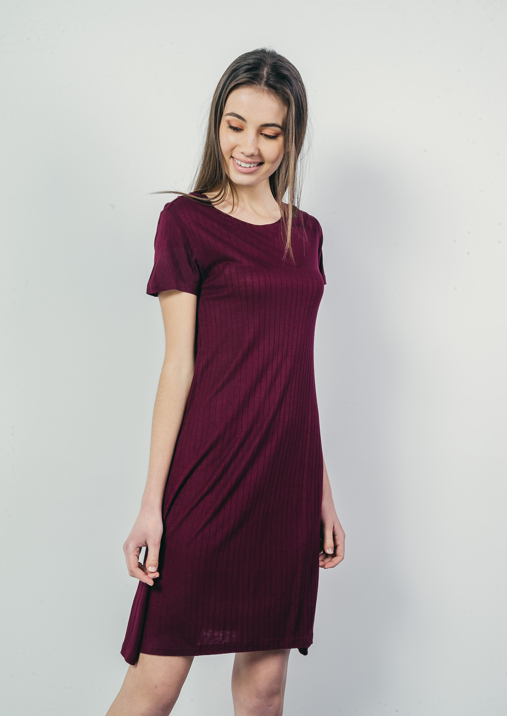 ABITO SVASATO MEZZE MANICHE, C076 BORDEAUX