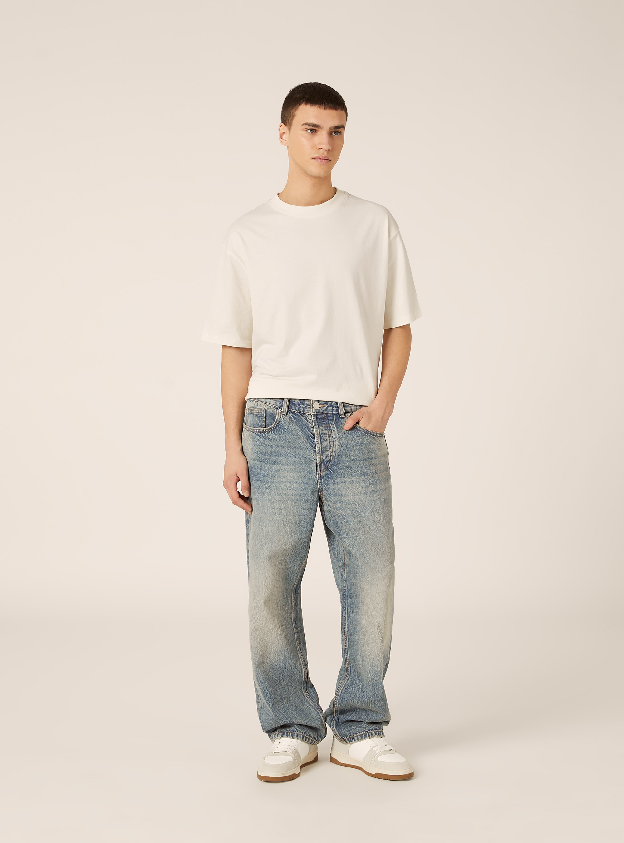 Pantaloni straight fit in denim, D005 LIGHT BLUE