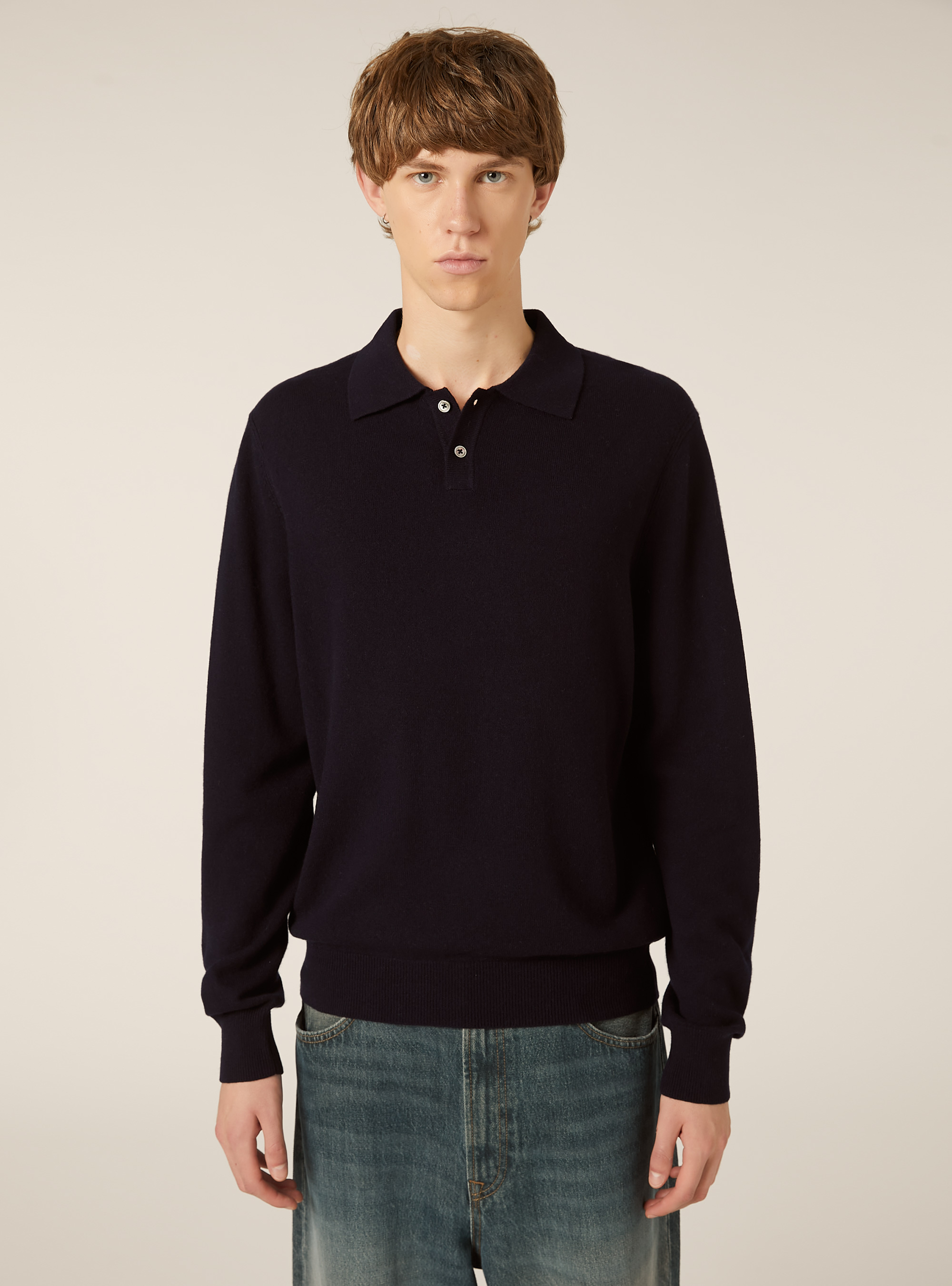 Polo in maglia mezza placchetta in cashmere, NA1 NAVY DARK