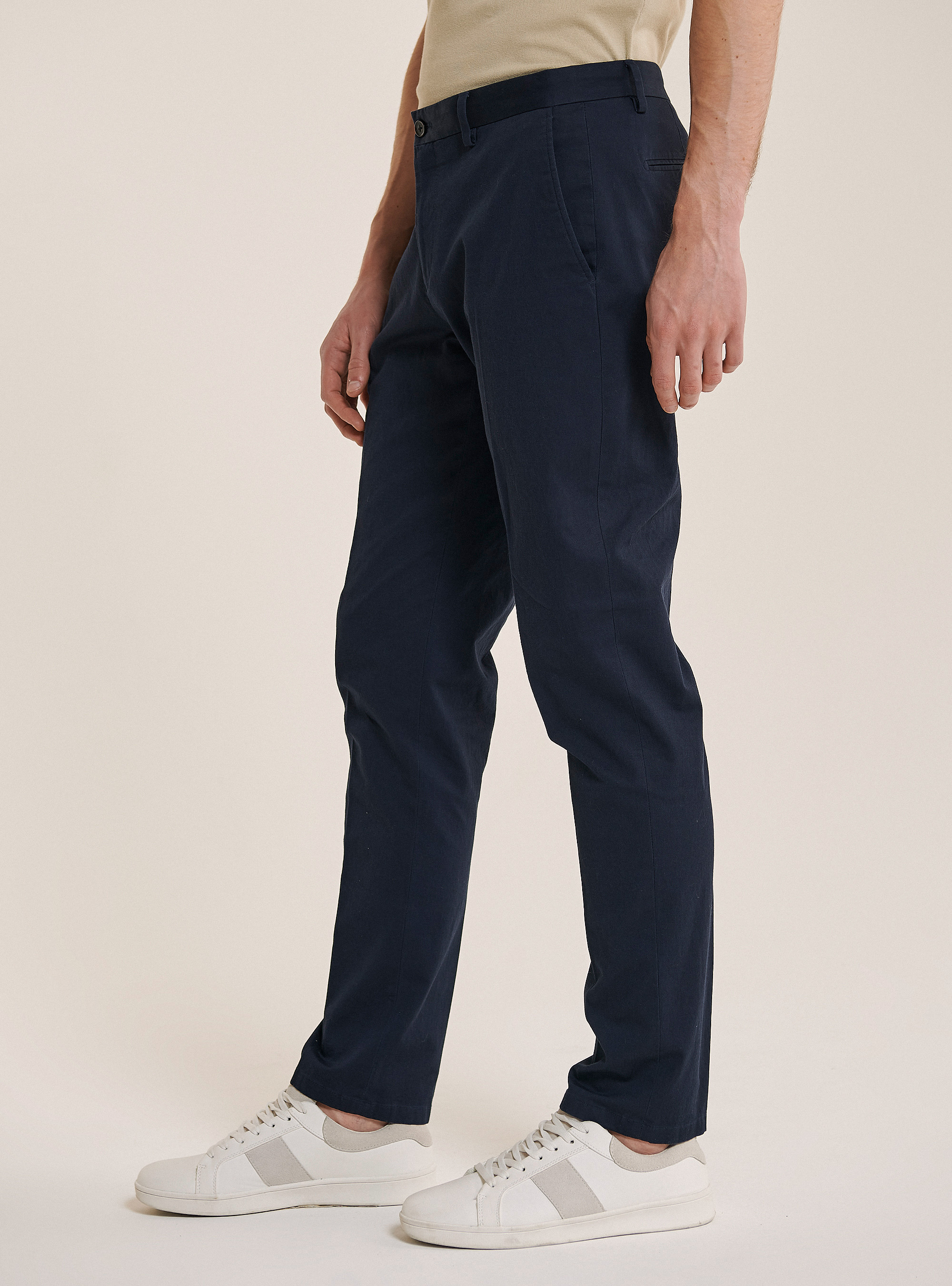 Pantalone per abito in misto lino, AZUL MARINO