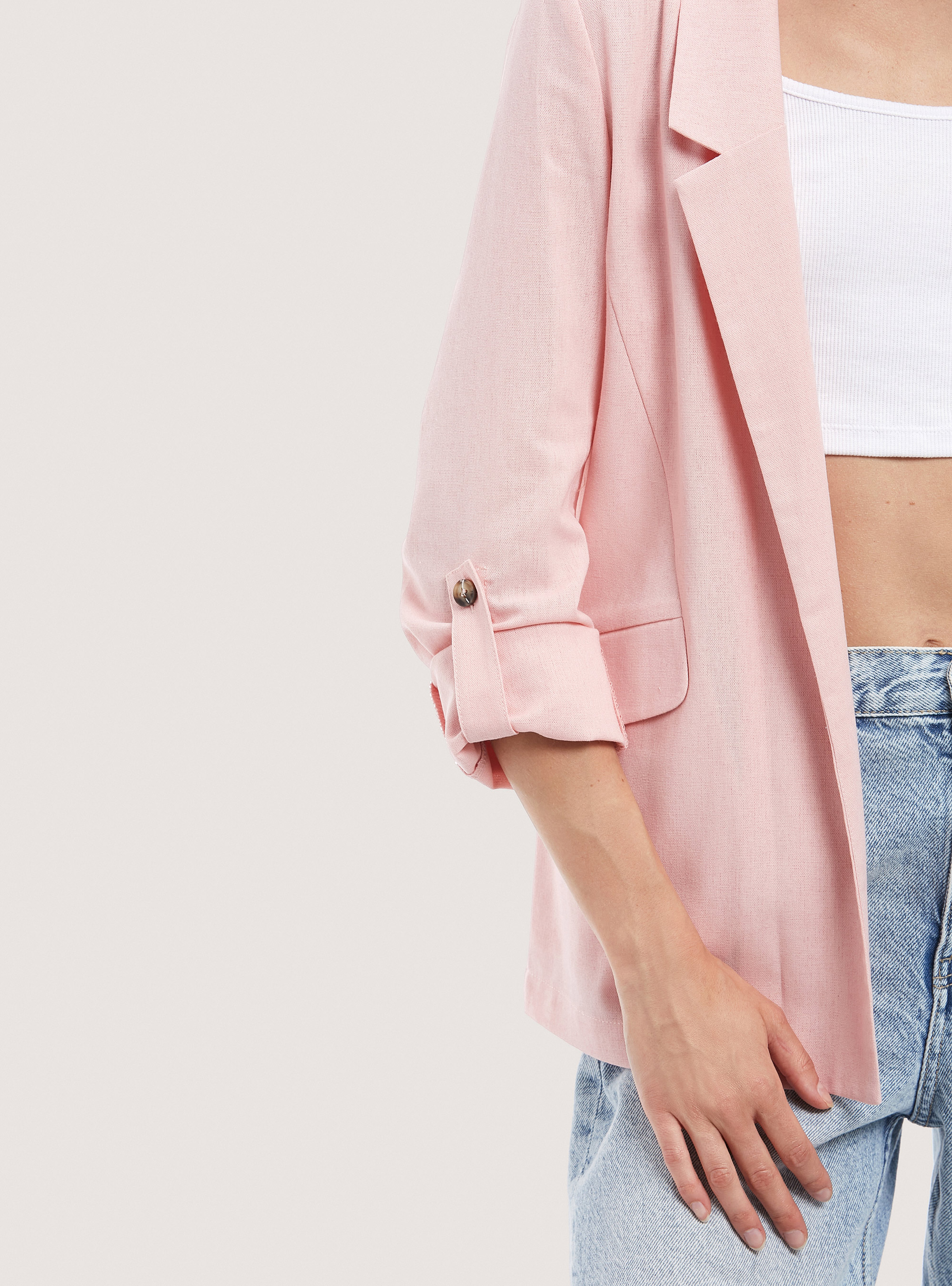 Plain Linen Blend Blazer, C4447 PINK