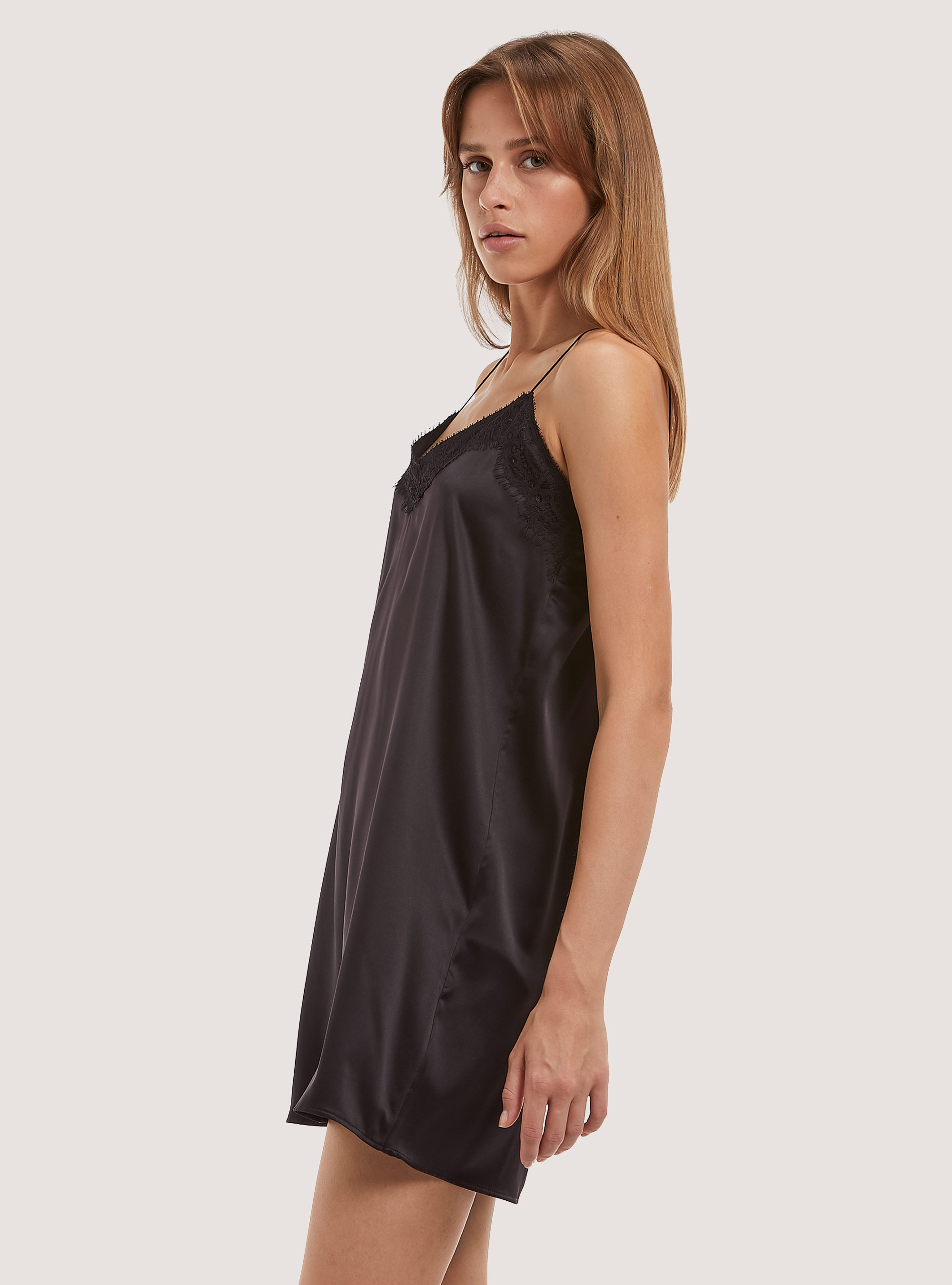 Mini lingerie dress with lace details, BK1 BLACK