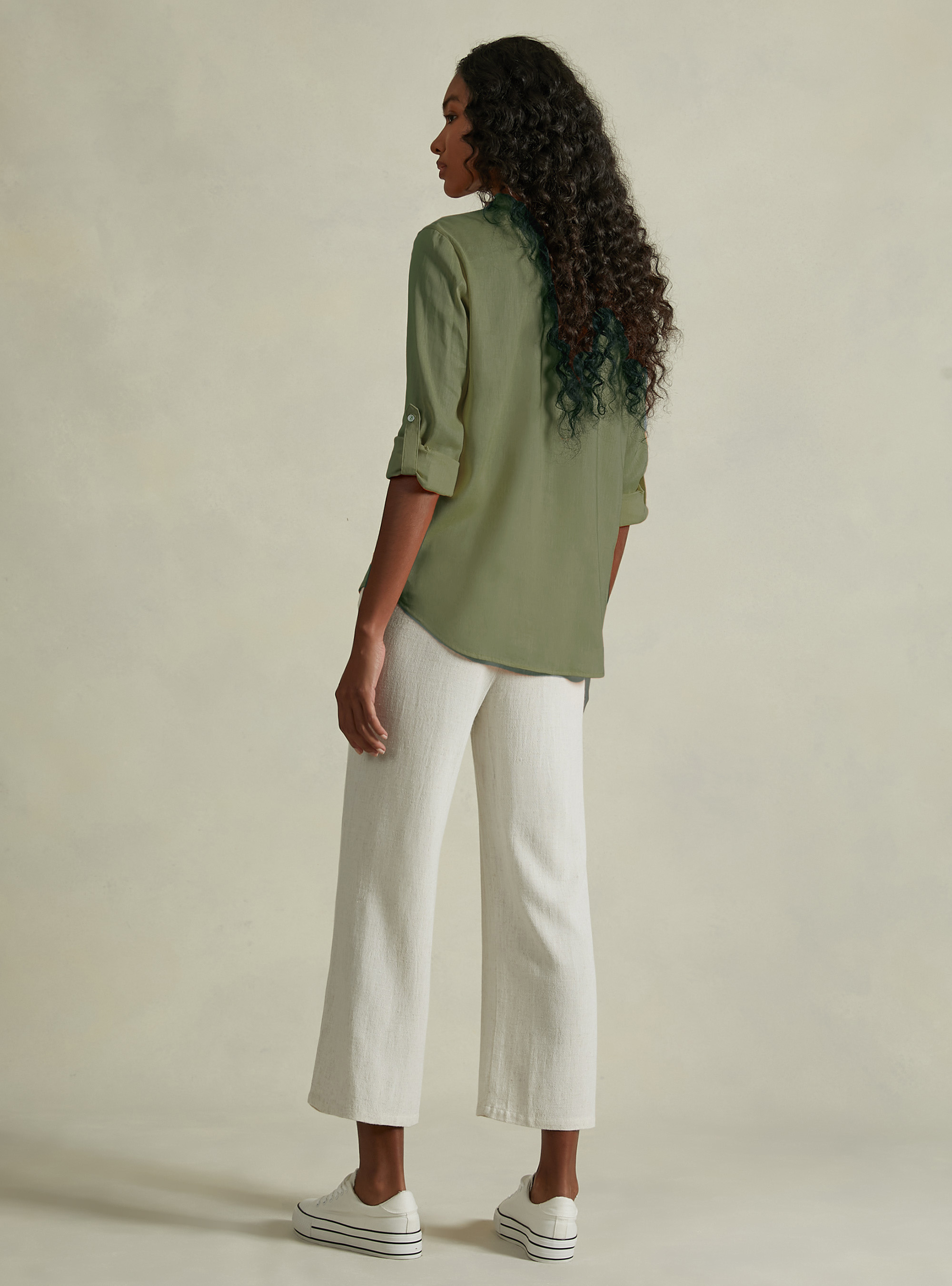 Linen-blend blouse, KY2 KAKY MEDIUM