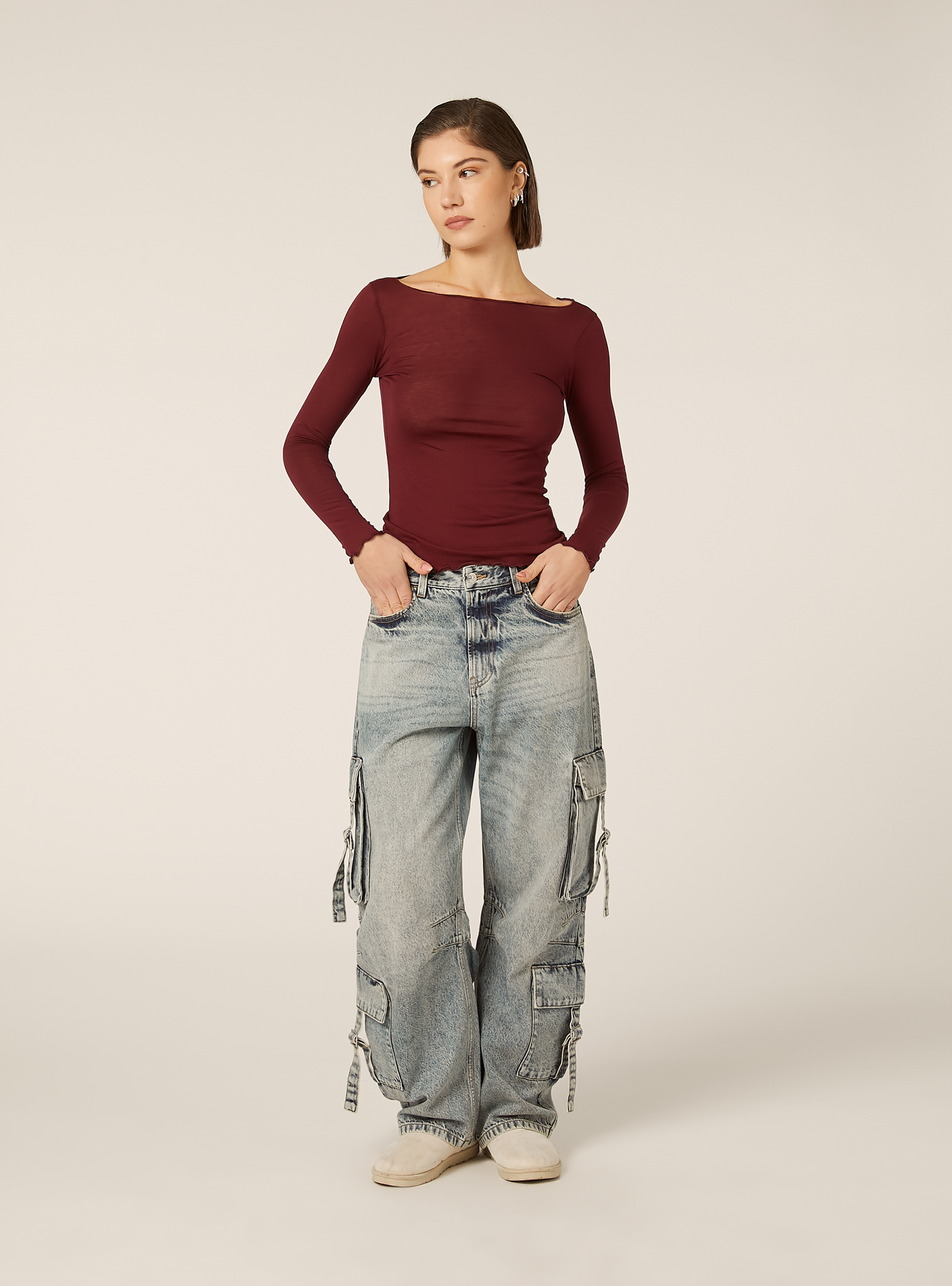 Camiseta de manga larga en mezcla de lana, BO2 BORDEAUX MEDIUM