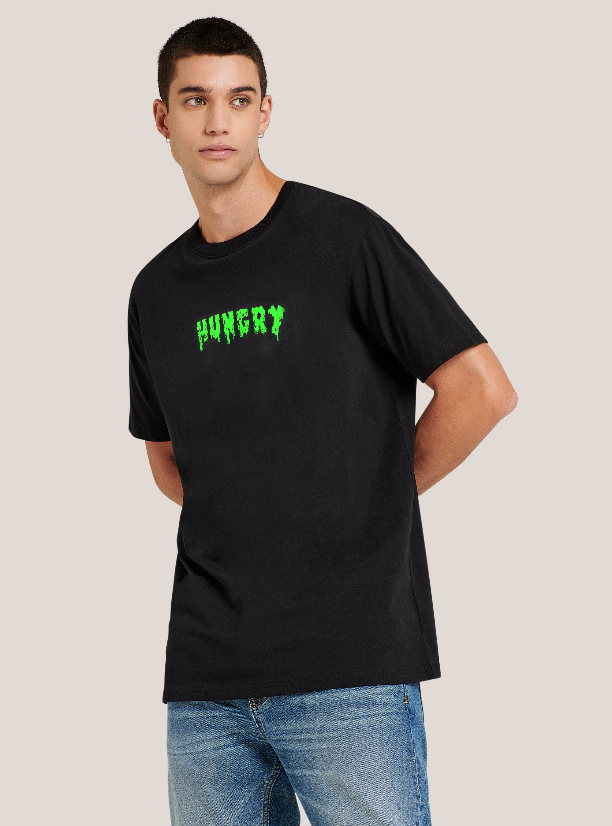 T-shirt with Hungry print, BK1 BLACK