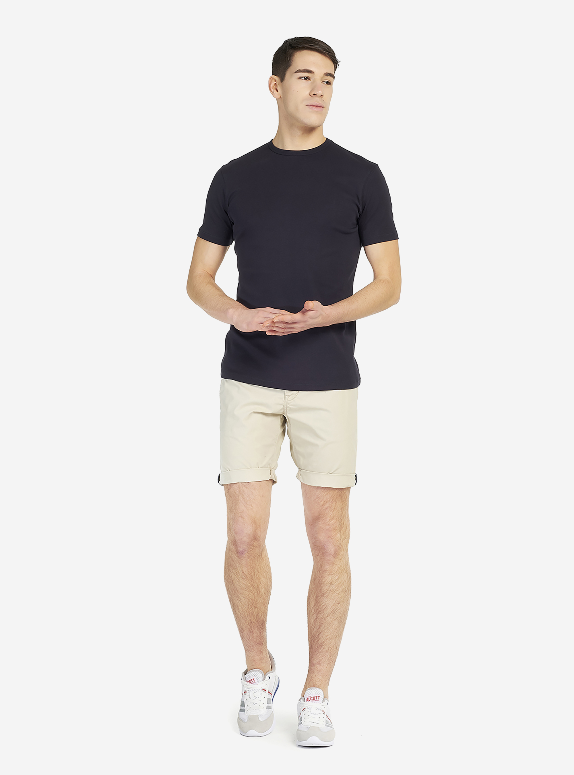 Elastic cotton comfort-stretch round neck t-shirt., BLUE