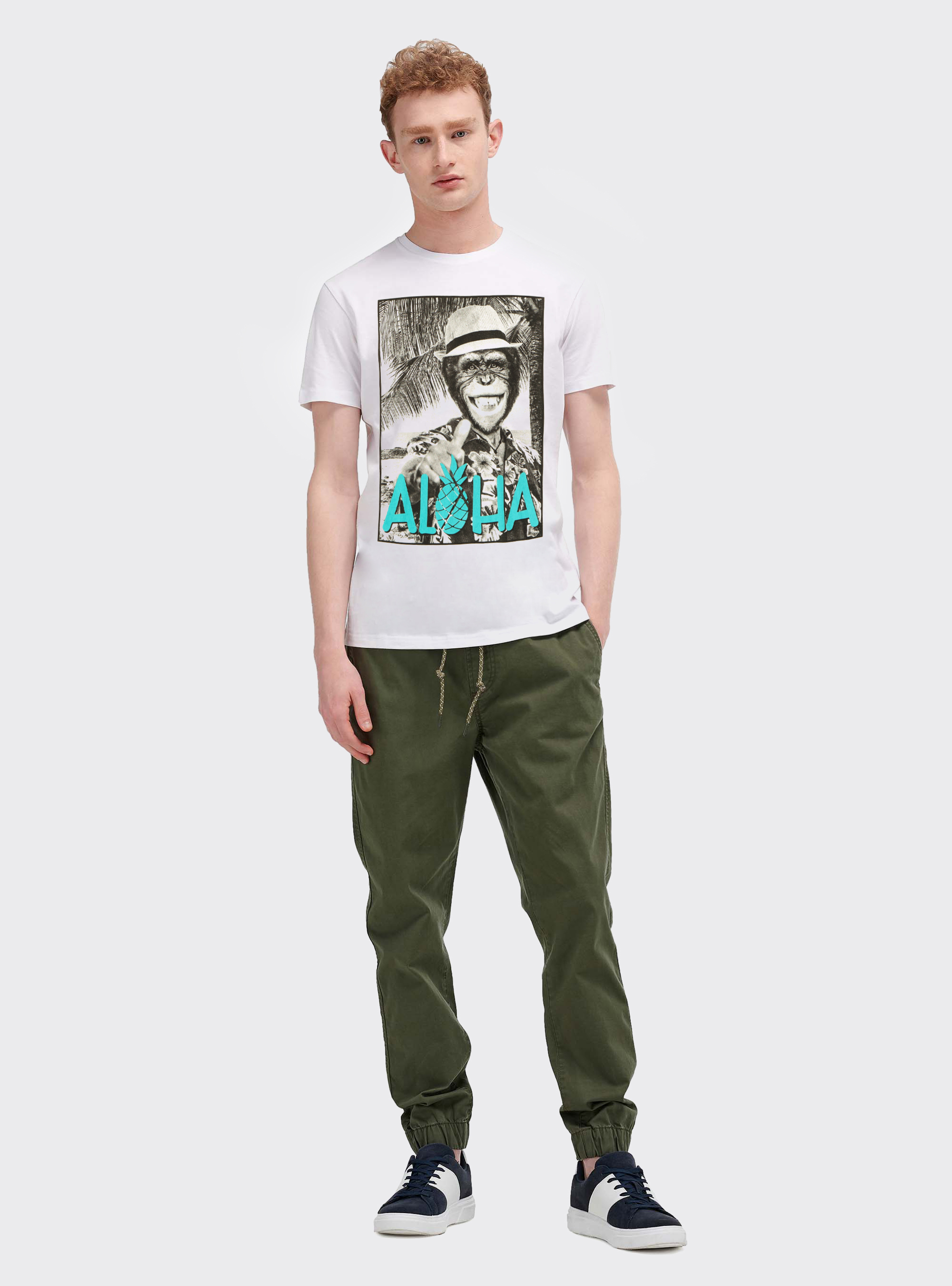 Monkey printed t-shirt, WHITE