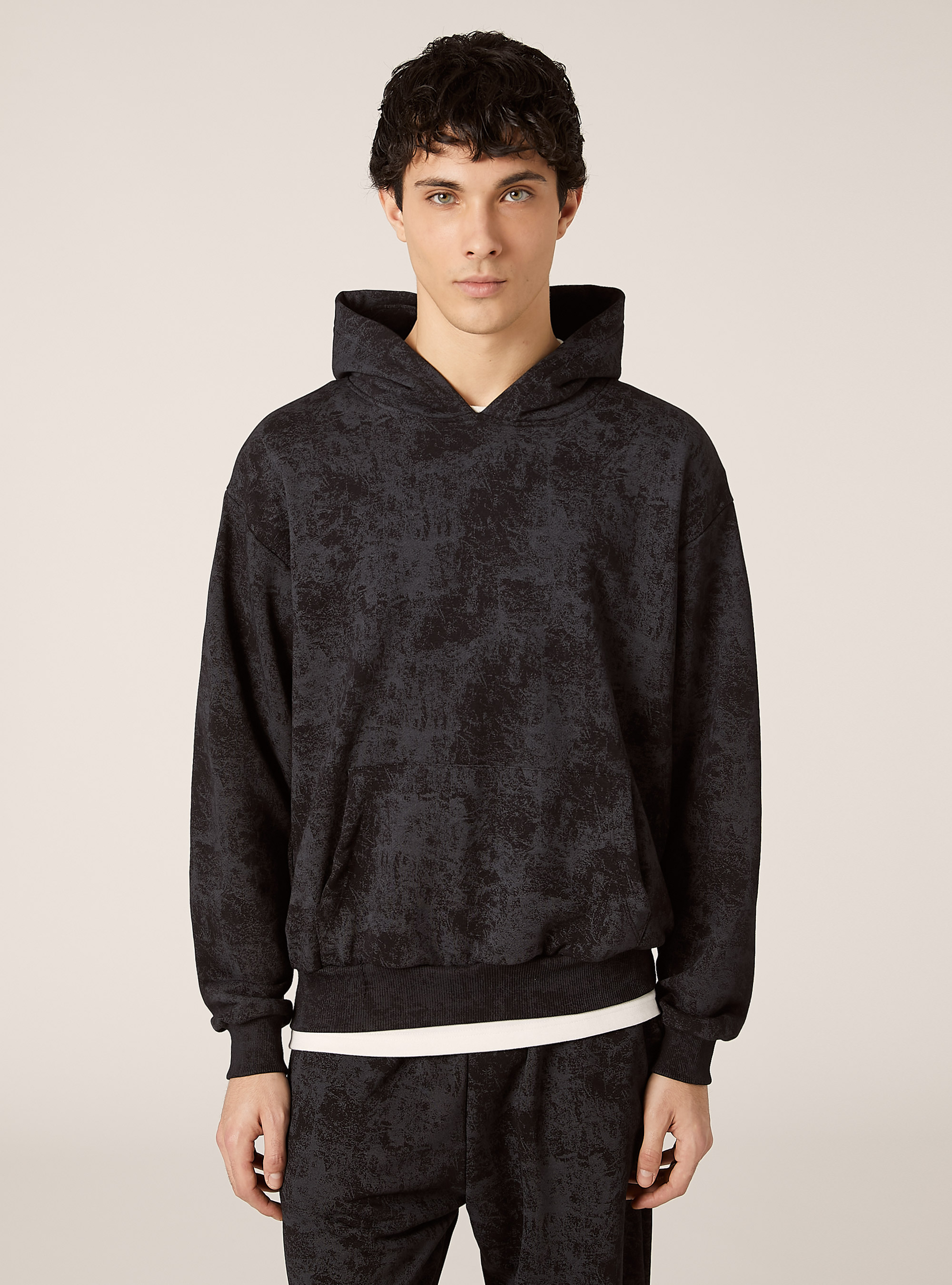 Sudadera boxy fit jaspeada, BK1 BLACK