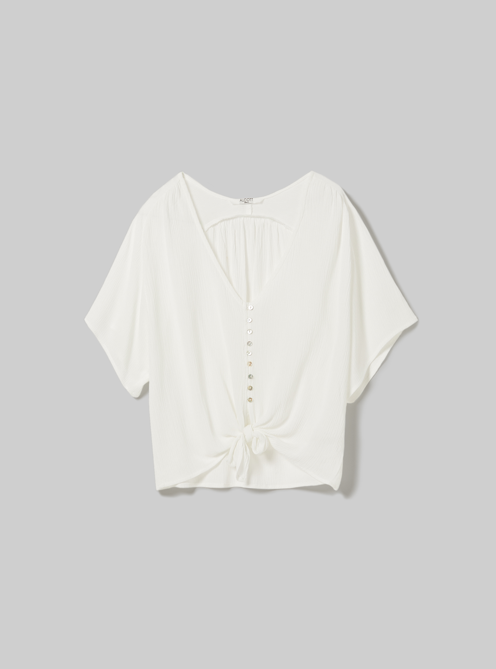 Solid colour v-neck shirt with waist knot, WH2 WHITE