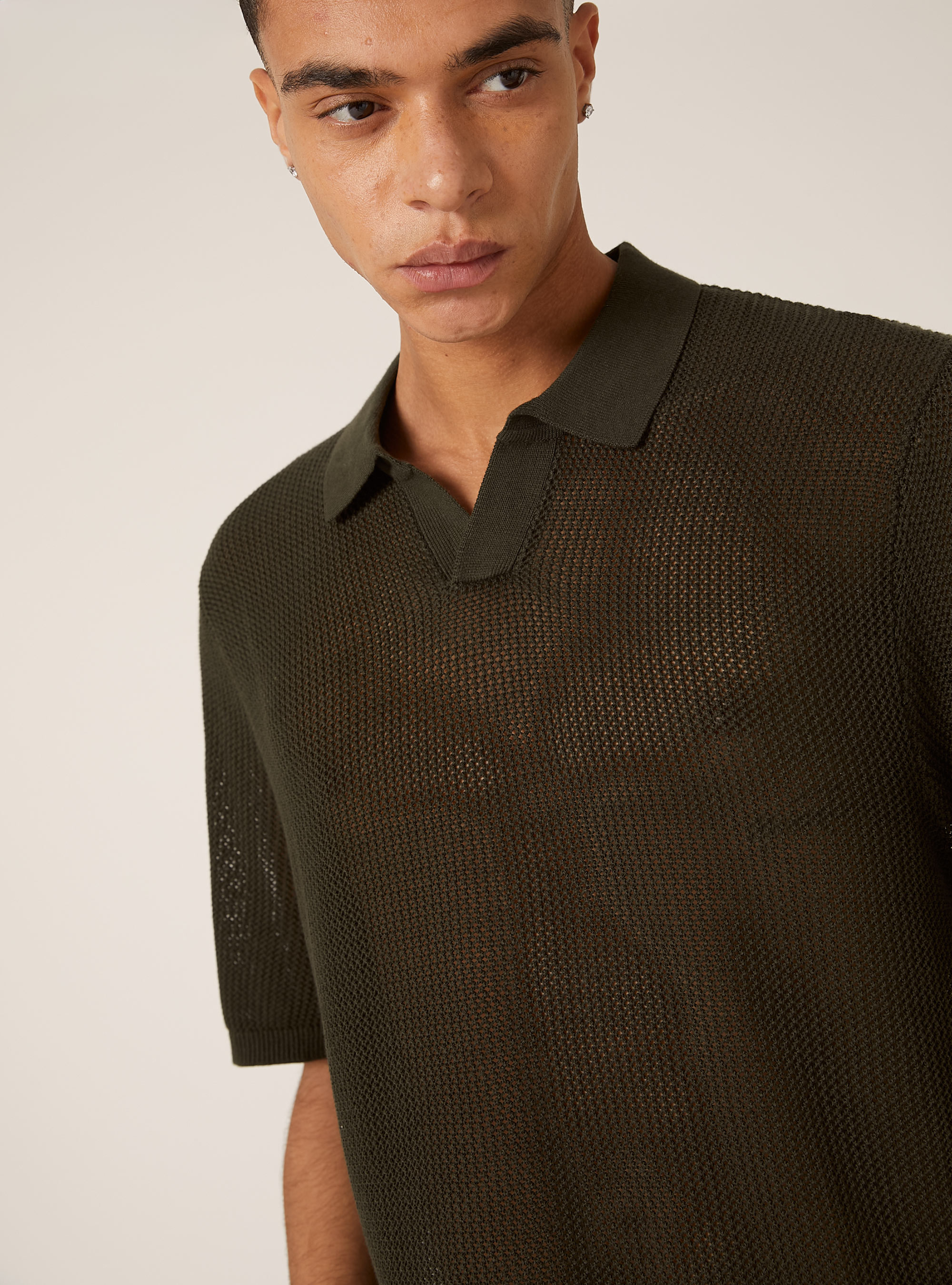 Perforated knit polo shirt, KY3 KAKY LIGHT