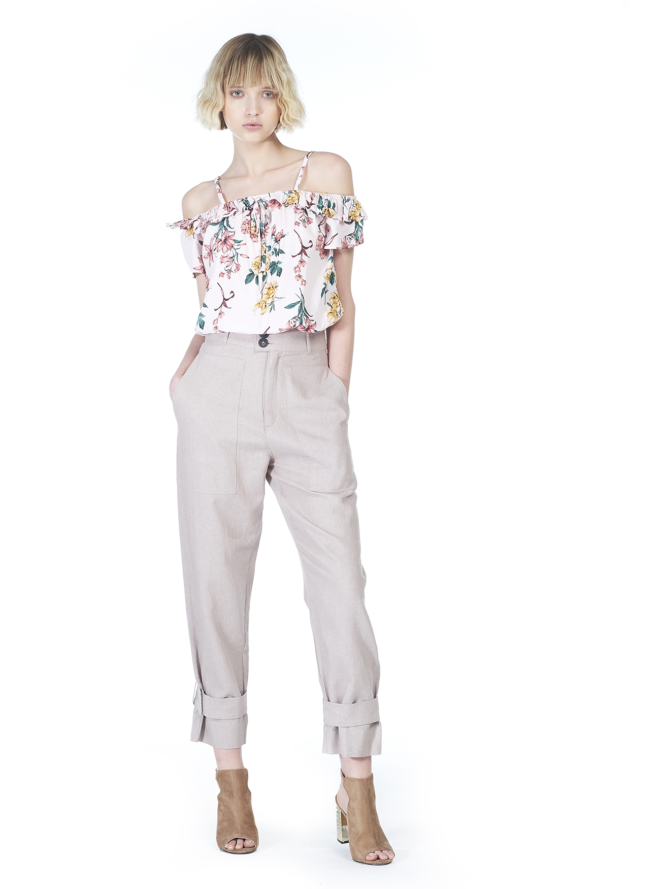 Pantaloni utility con tasconi a vita alta, SABBIA