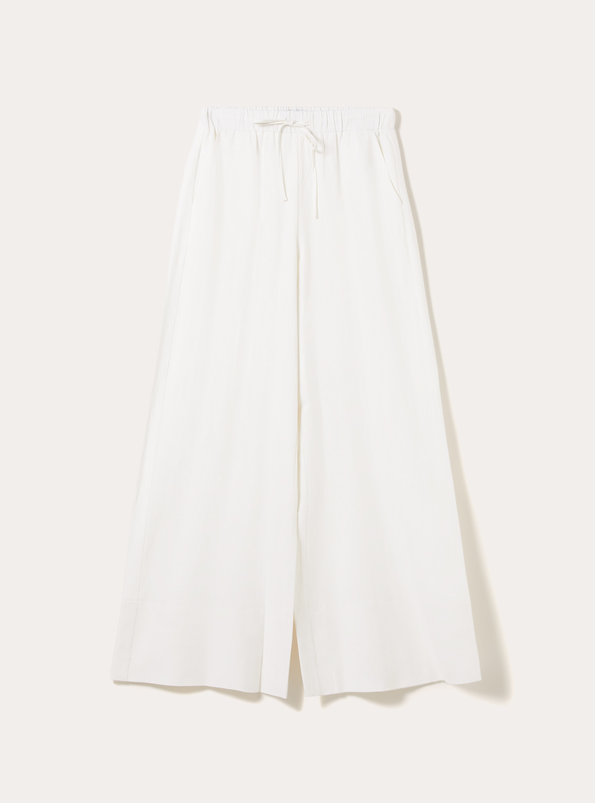 Pantaloni lunghi loose fit in misto lino, PANNA