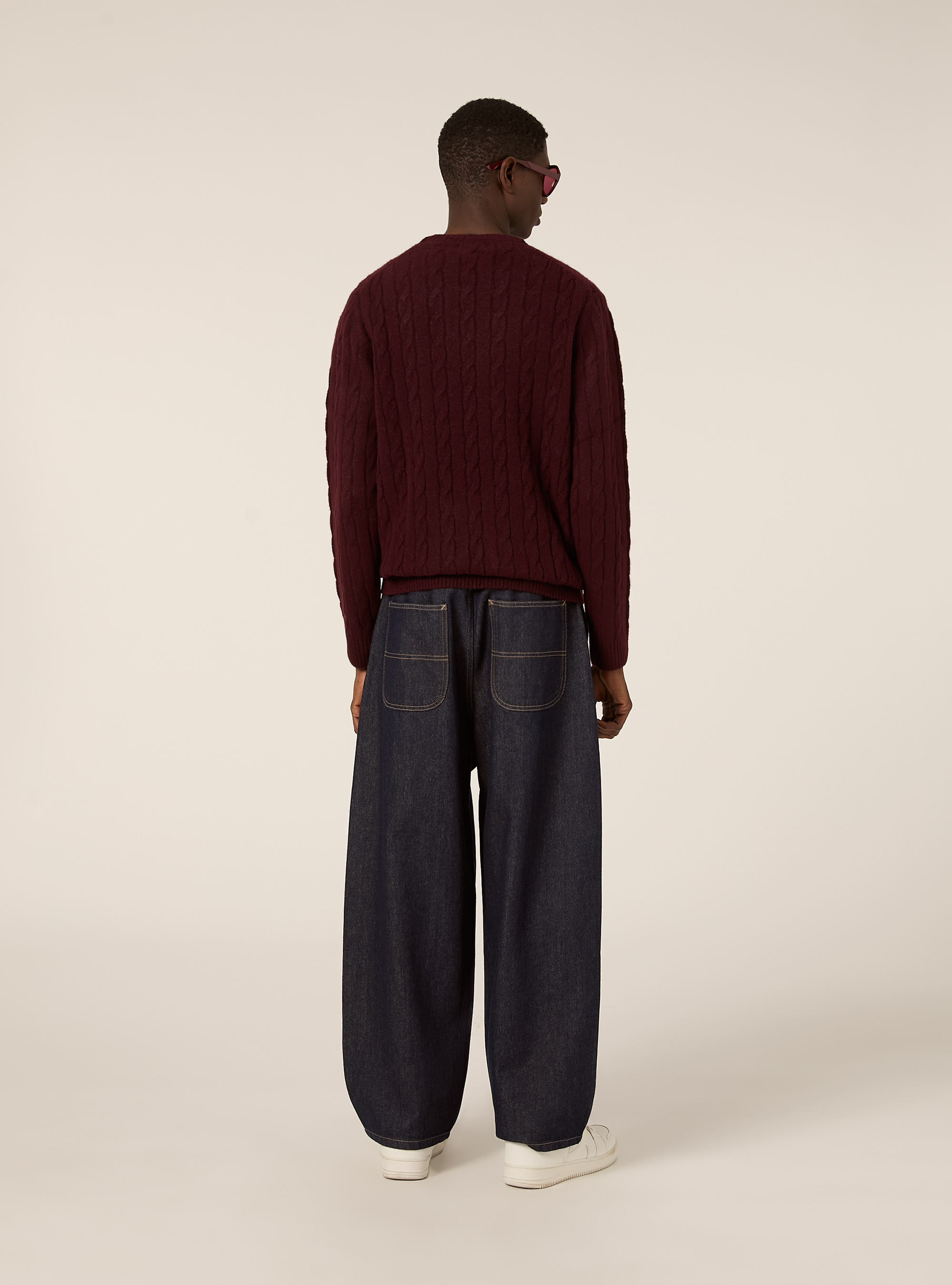 Maglione girocollo cable, BO1 BORDEAUX DARK