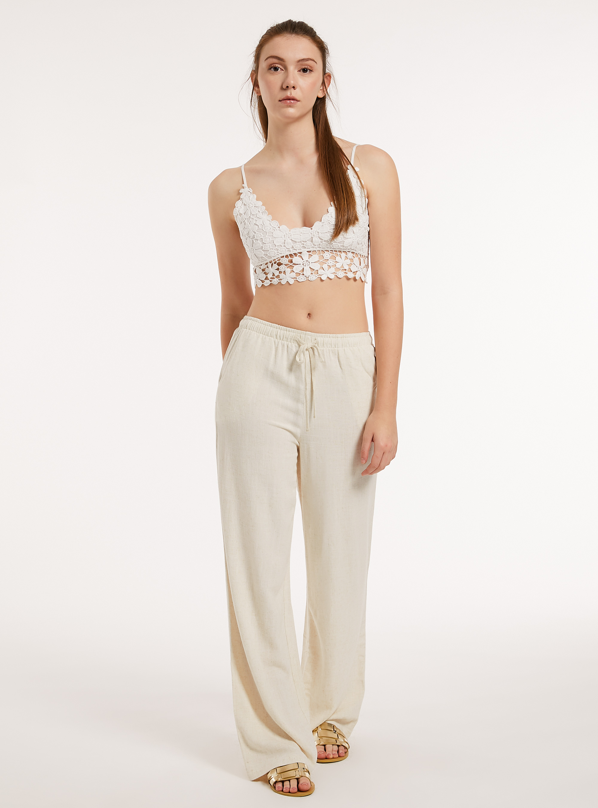 Macramé cropped top, WH1 OFF WHITE