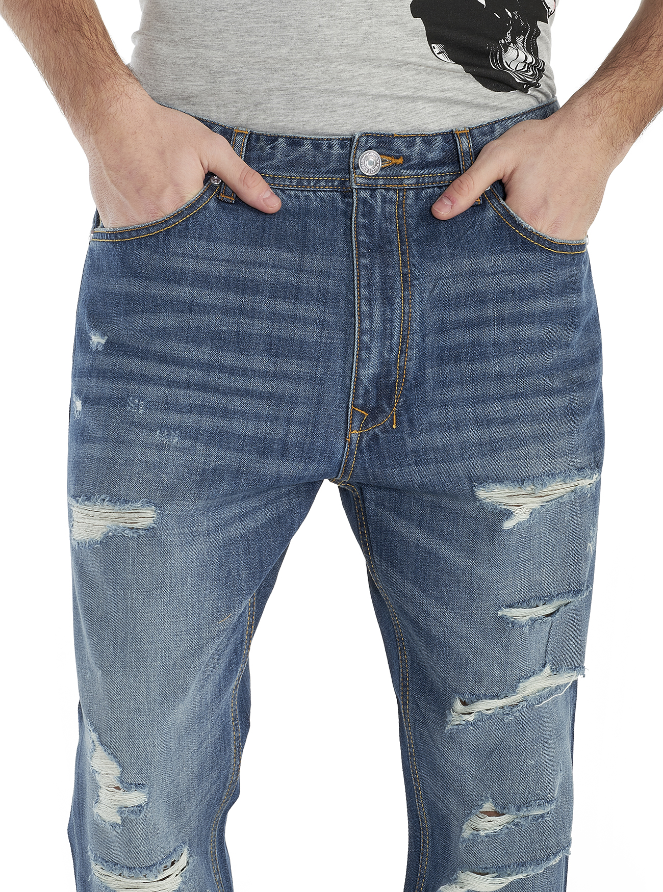 Jeans carrot fit con rotture, BLU