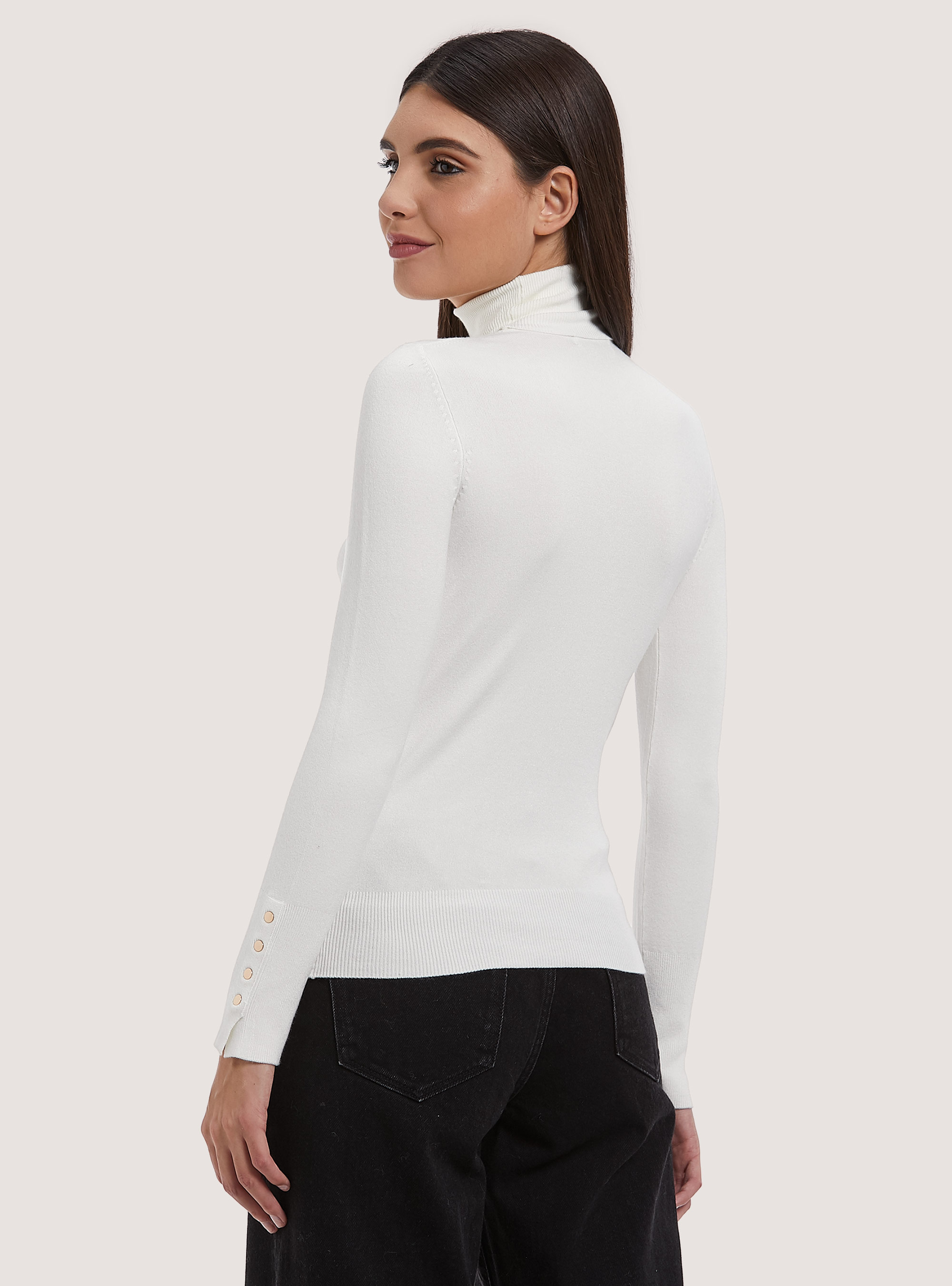 Pullover a collo alto con bottoni sulla manica, WH2 WHITE