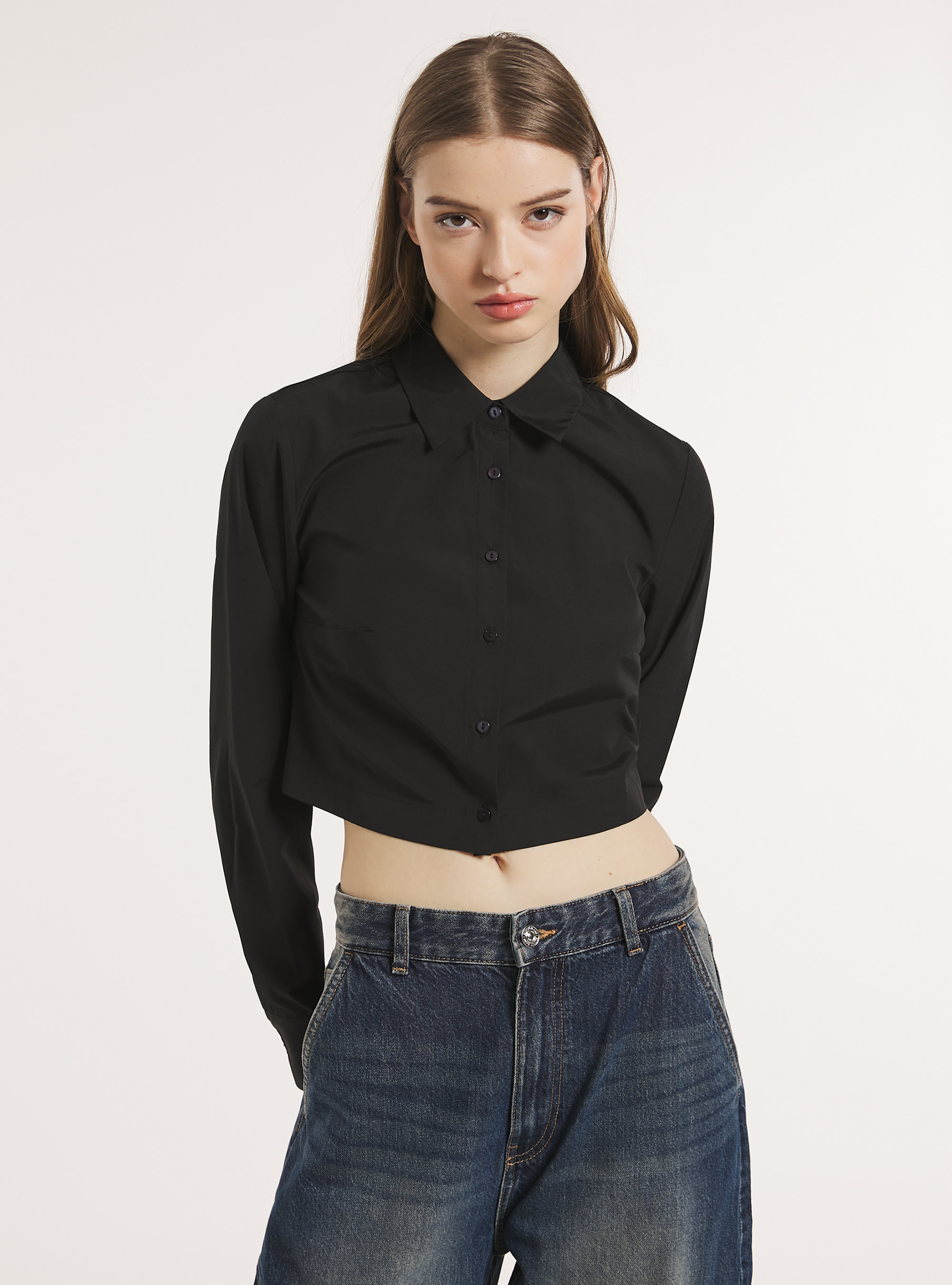 Chemise courte en popeline, BK1 BLACK